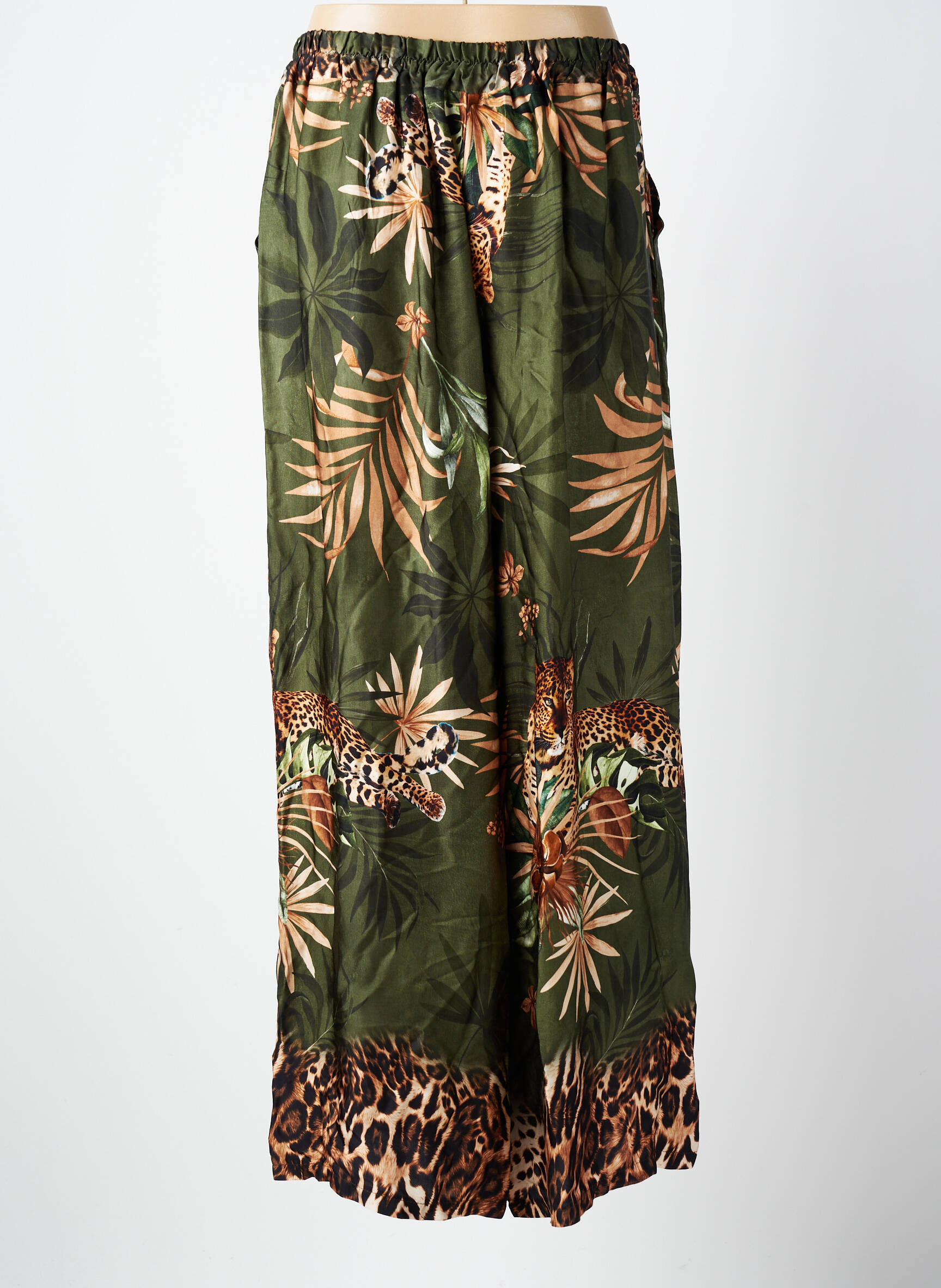 Pantalon large coupe fluide taille normale vert C'MELODIE femme