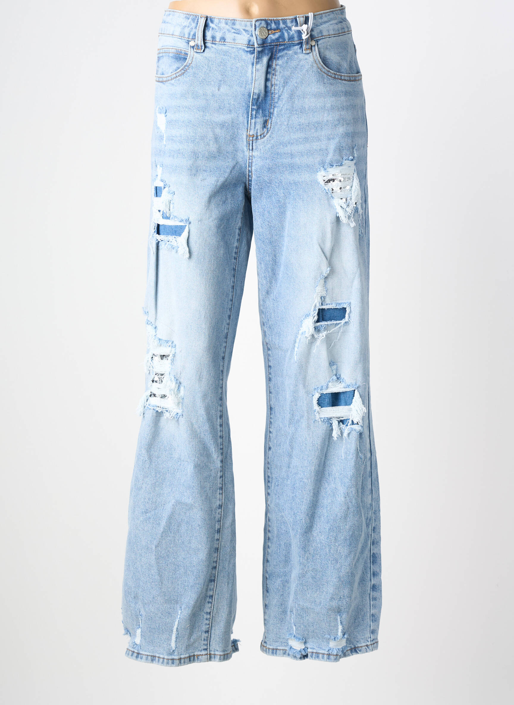 Jeans coupe large effet usé délavé taille normale bleu MONDAY PREMIUM femme