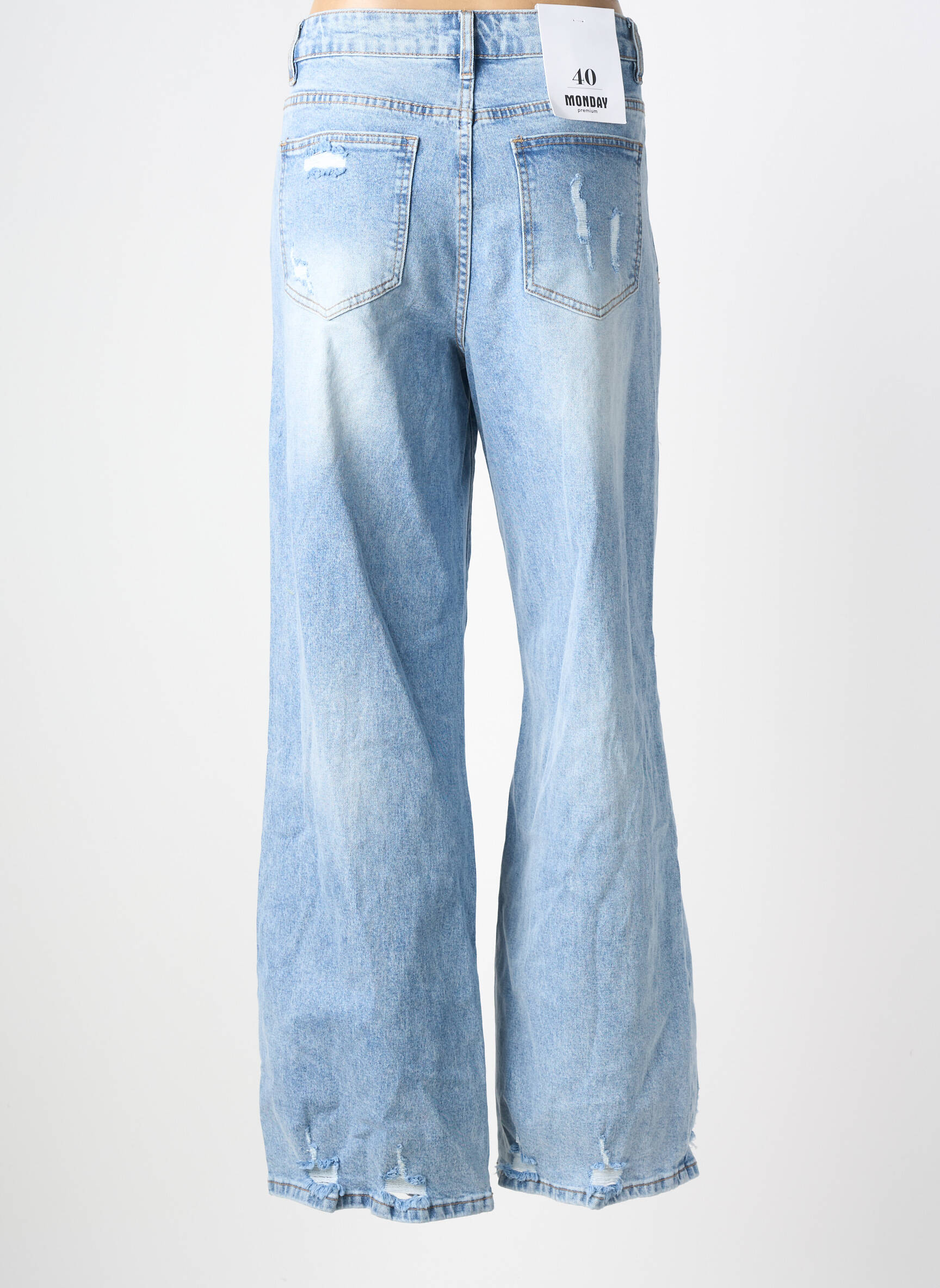 Jeans coupe large effet usé délavé taille normale bleu MONDAY PREMIUM femme