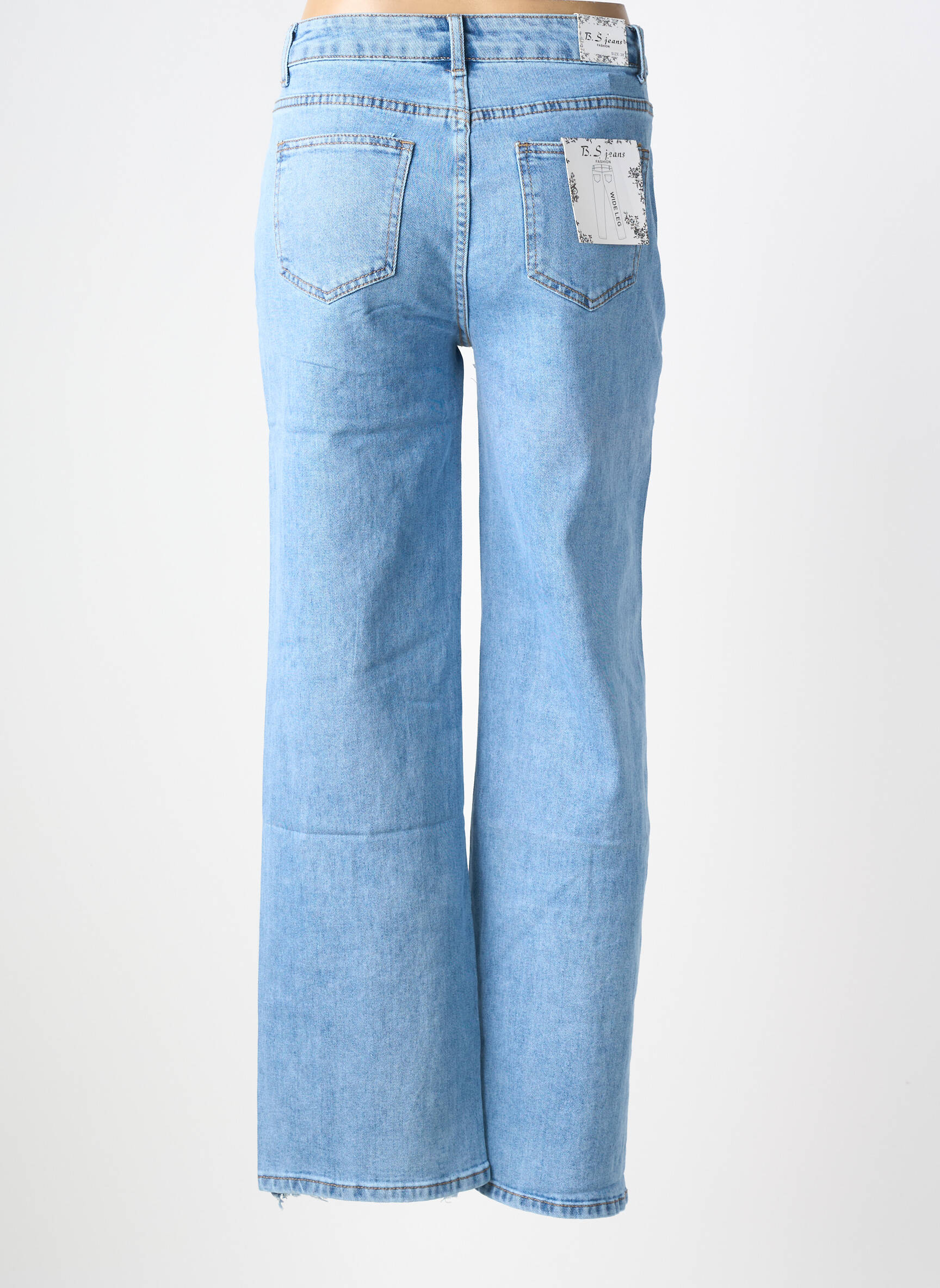 Jeans coupe droite stretch taille normale bleu B.S JEANS femme