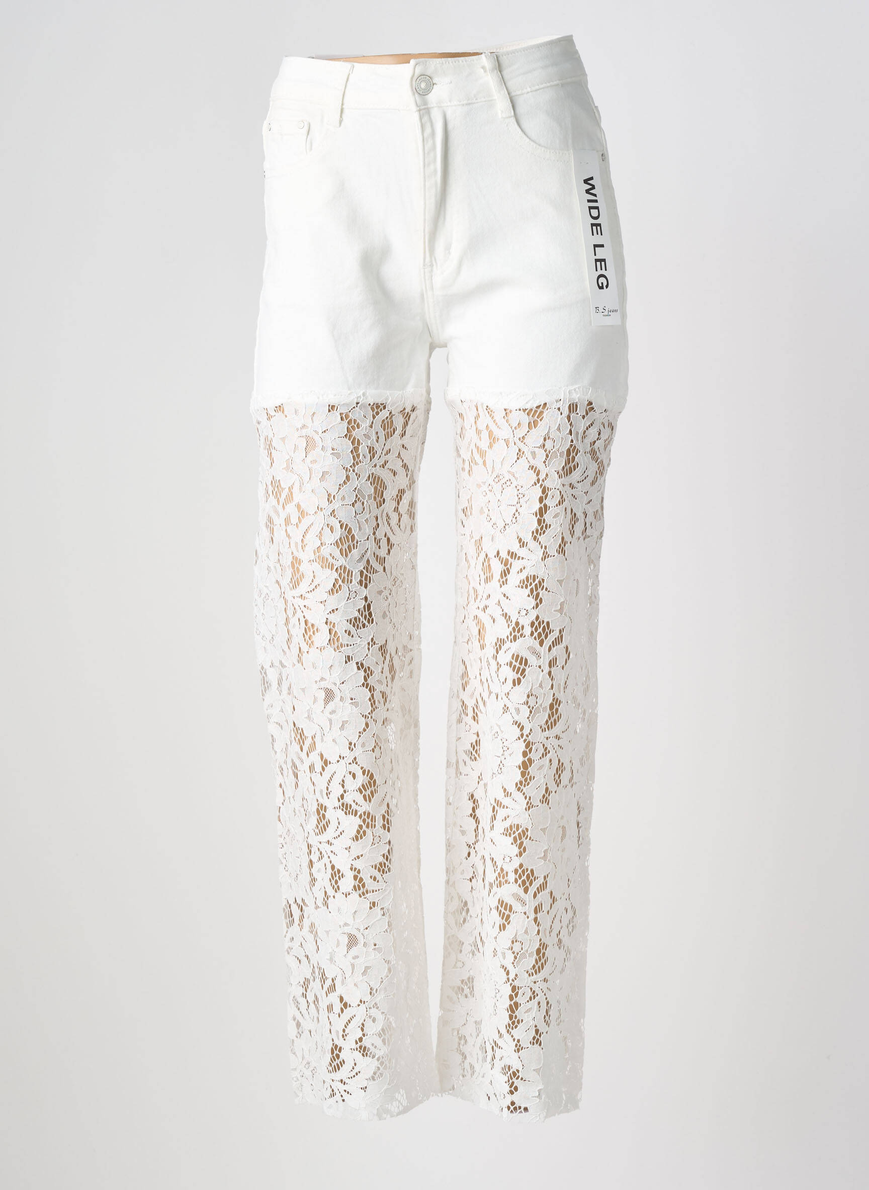 Jeans coupe slim stretch taille normale blanc B.S JEANS femme