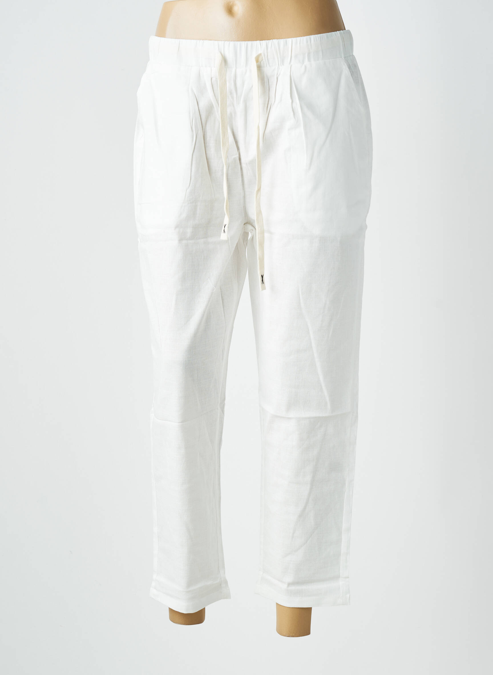 Pantalon 7/8 taille élastique taille normale blanc WORLD FASHION femme