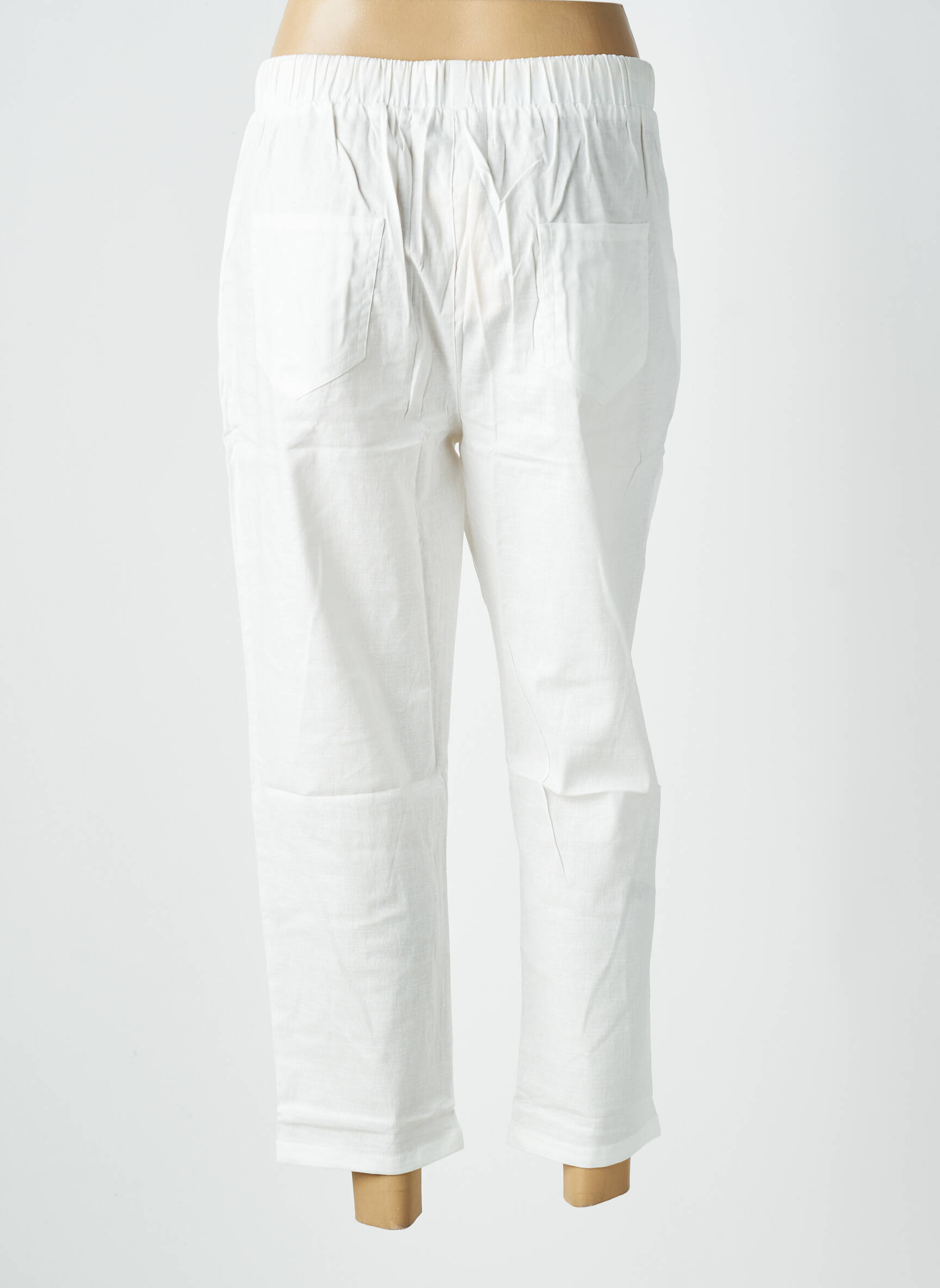 Pantalon 7/8 taille élastique taille normale blanc WORLD FASHION femme