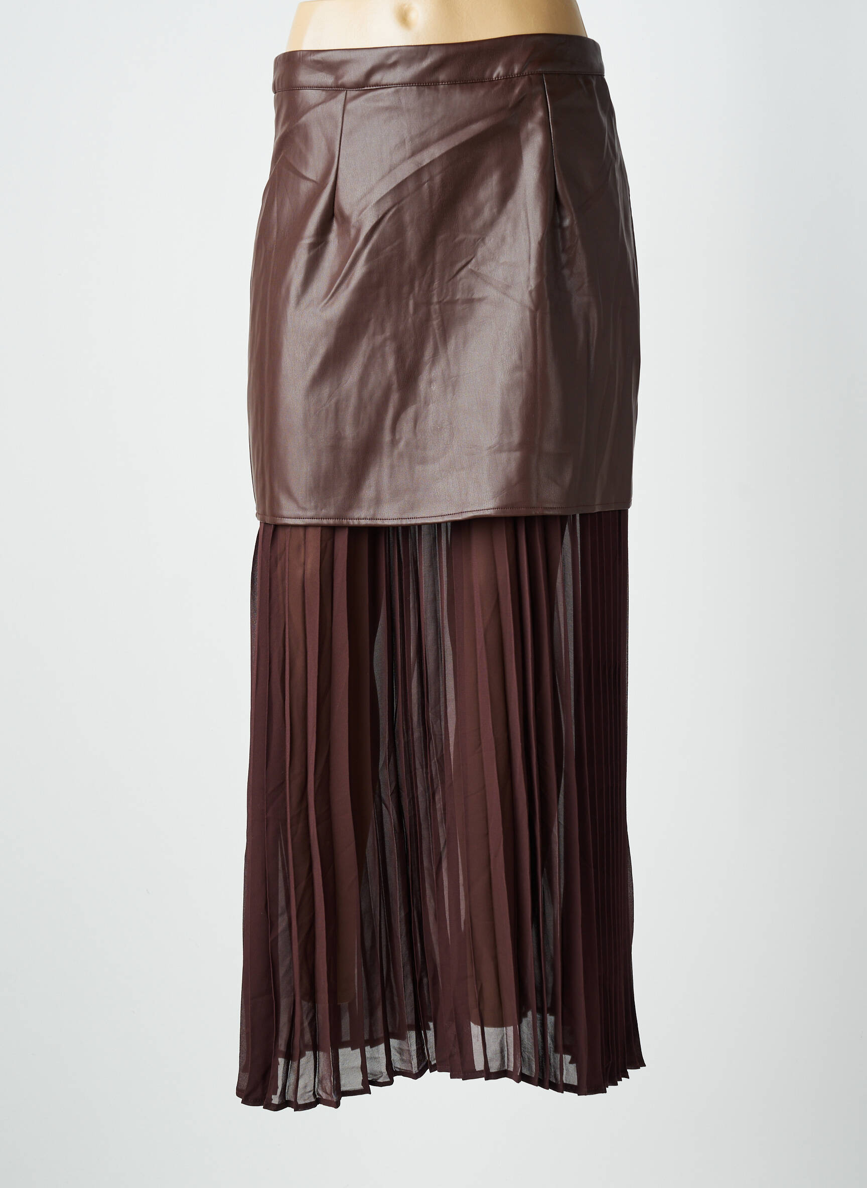 Jupe longue fermeture zippée au dos marron EXQUISS'S femme