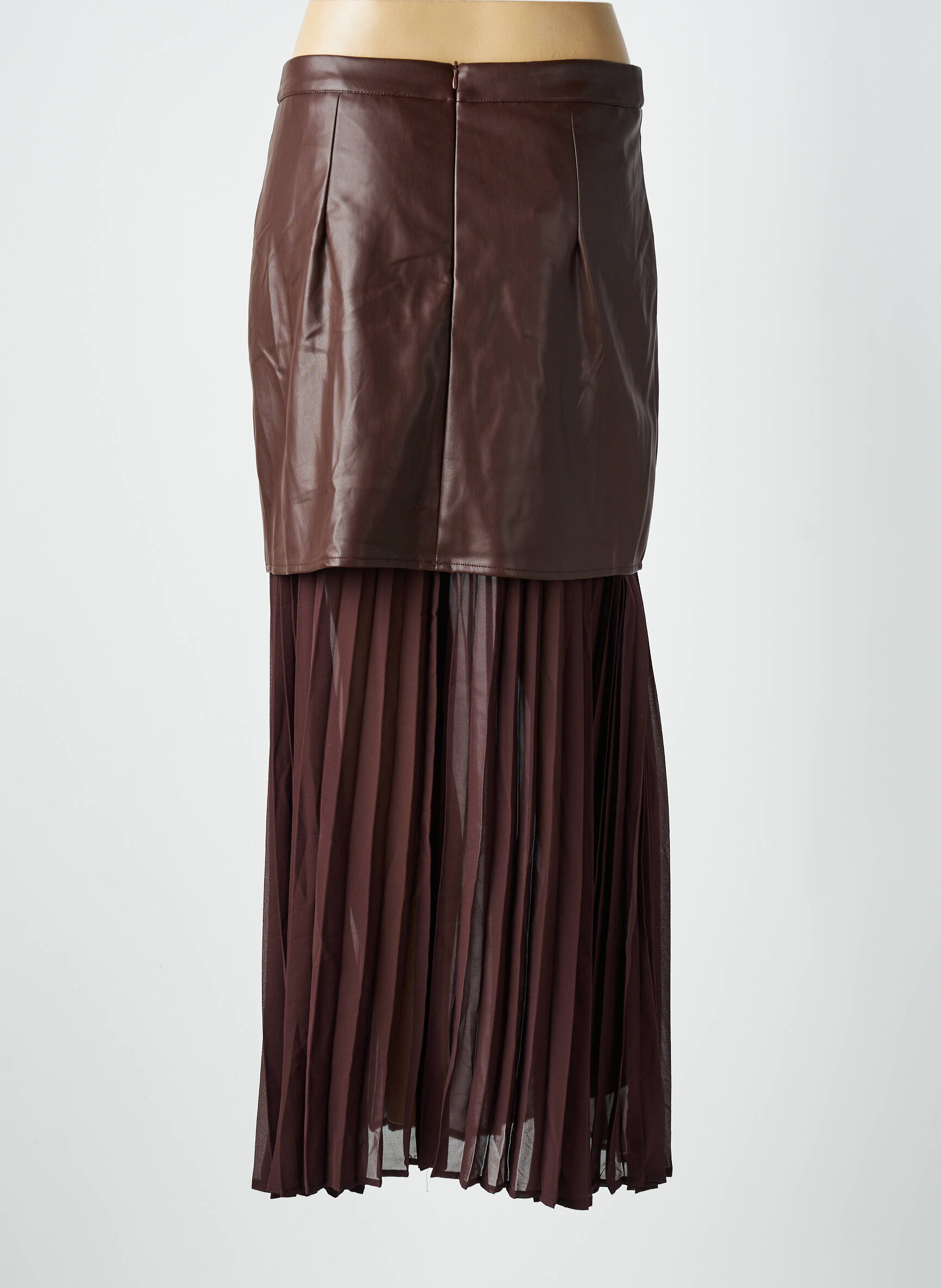 Jupe longue fermeture zippée au dos marron EXQUISS'S femme