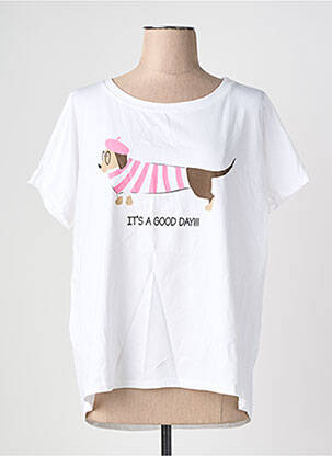 T-shirt sérigraphie floquée manches courtes blanc MINA ROSA femme