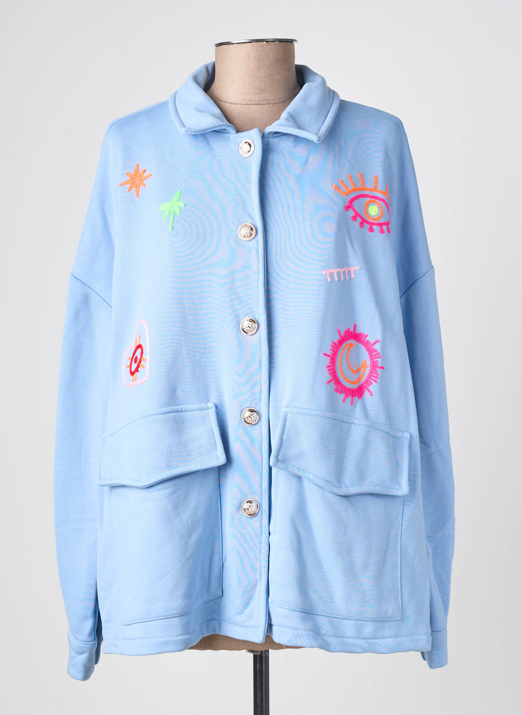Veste casual poignets boutonnés avec fente bleu MINA ROSA femme