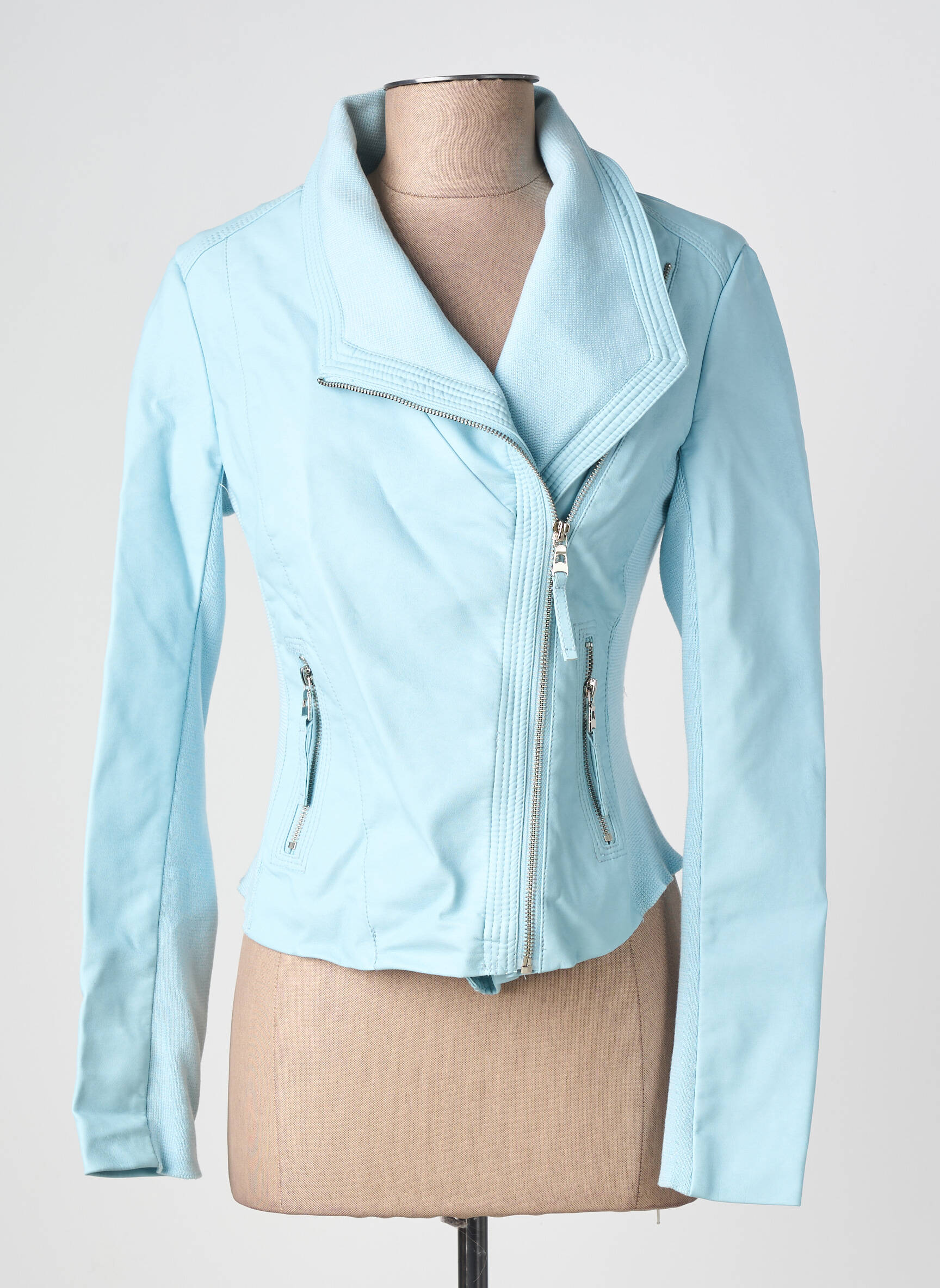Veste simili cuir poches bleu SOFTY femme