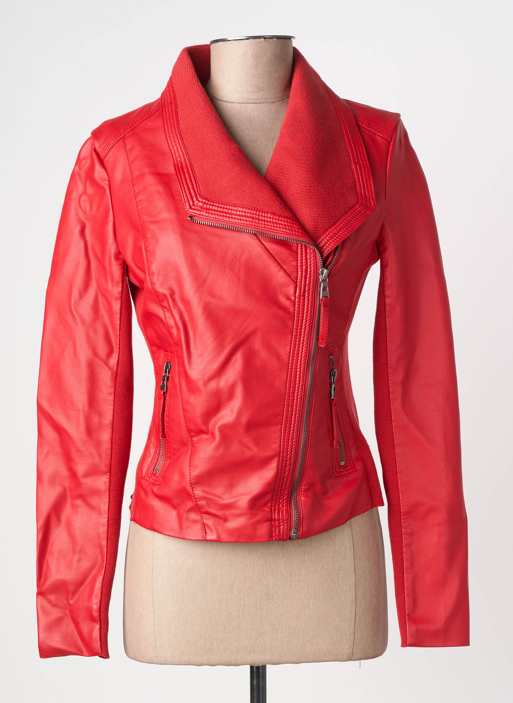Veste simili cuir poches rouge SOFTY femme