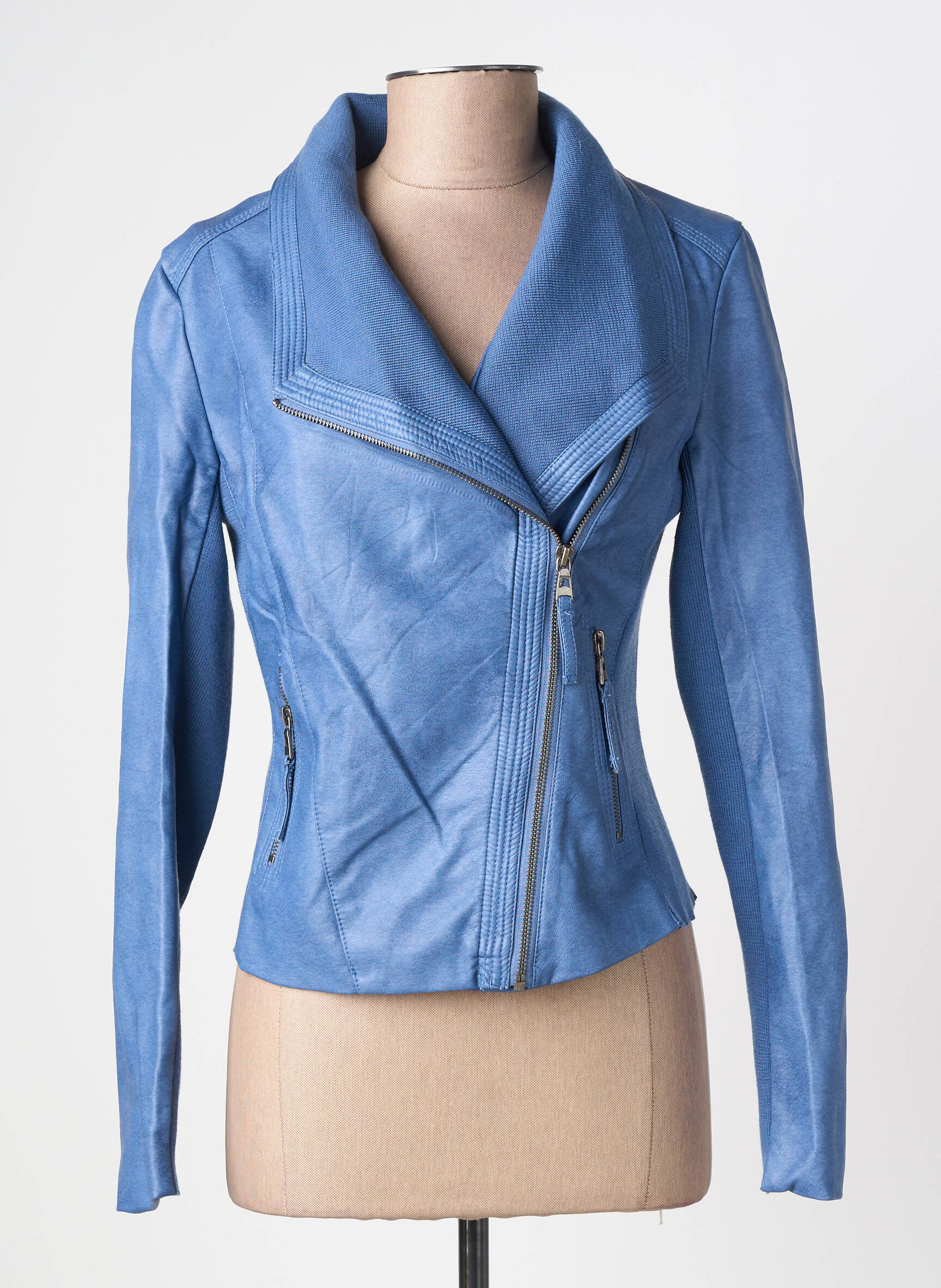 Veste simili cuir poches bleu fonce SOFTY femme