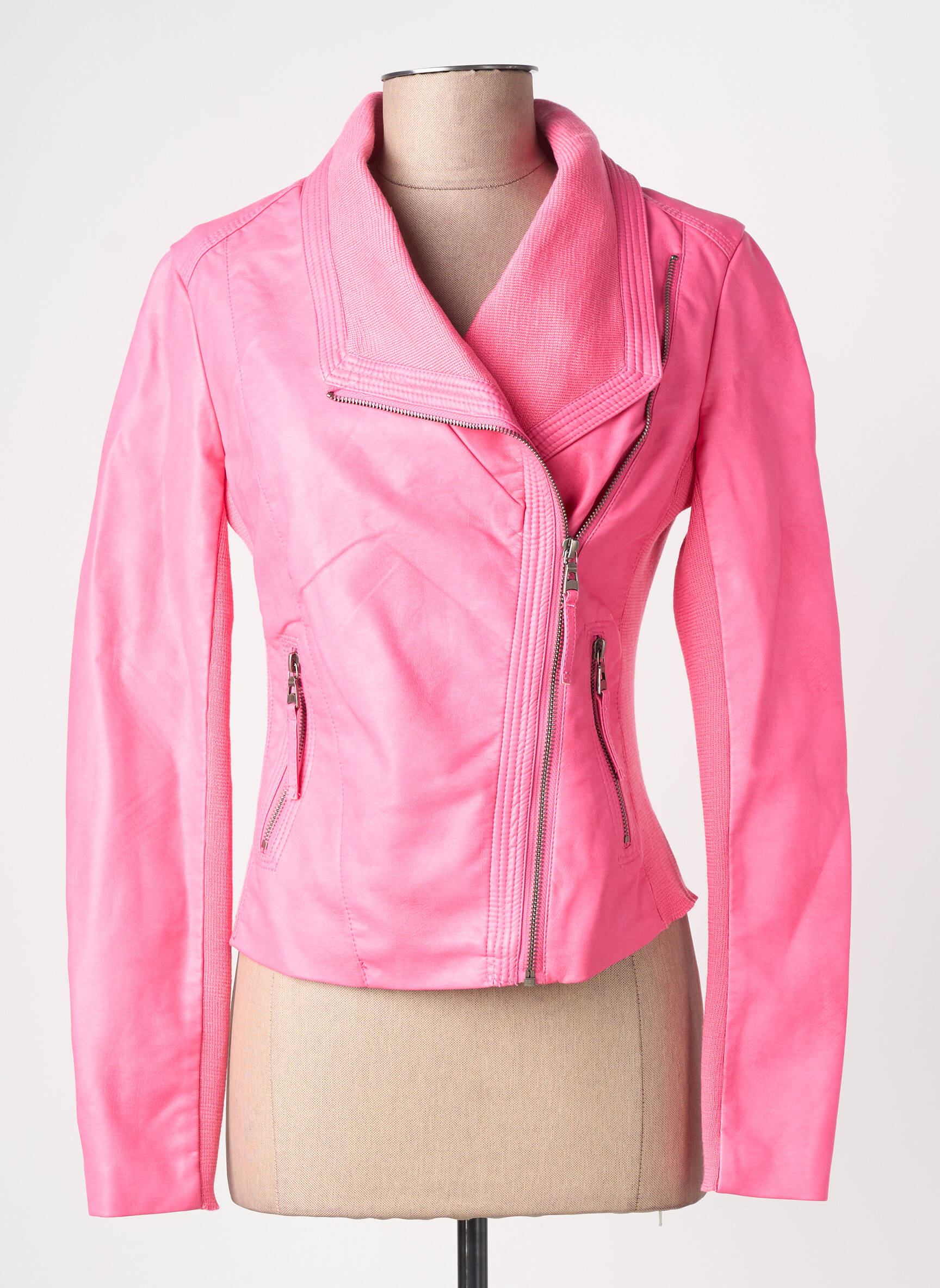 Veste simili cuir poches rose SOFTY femme