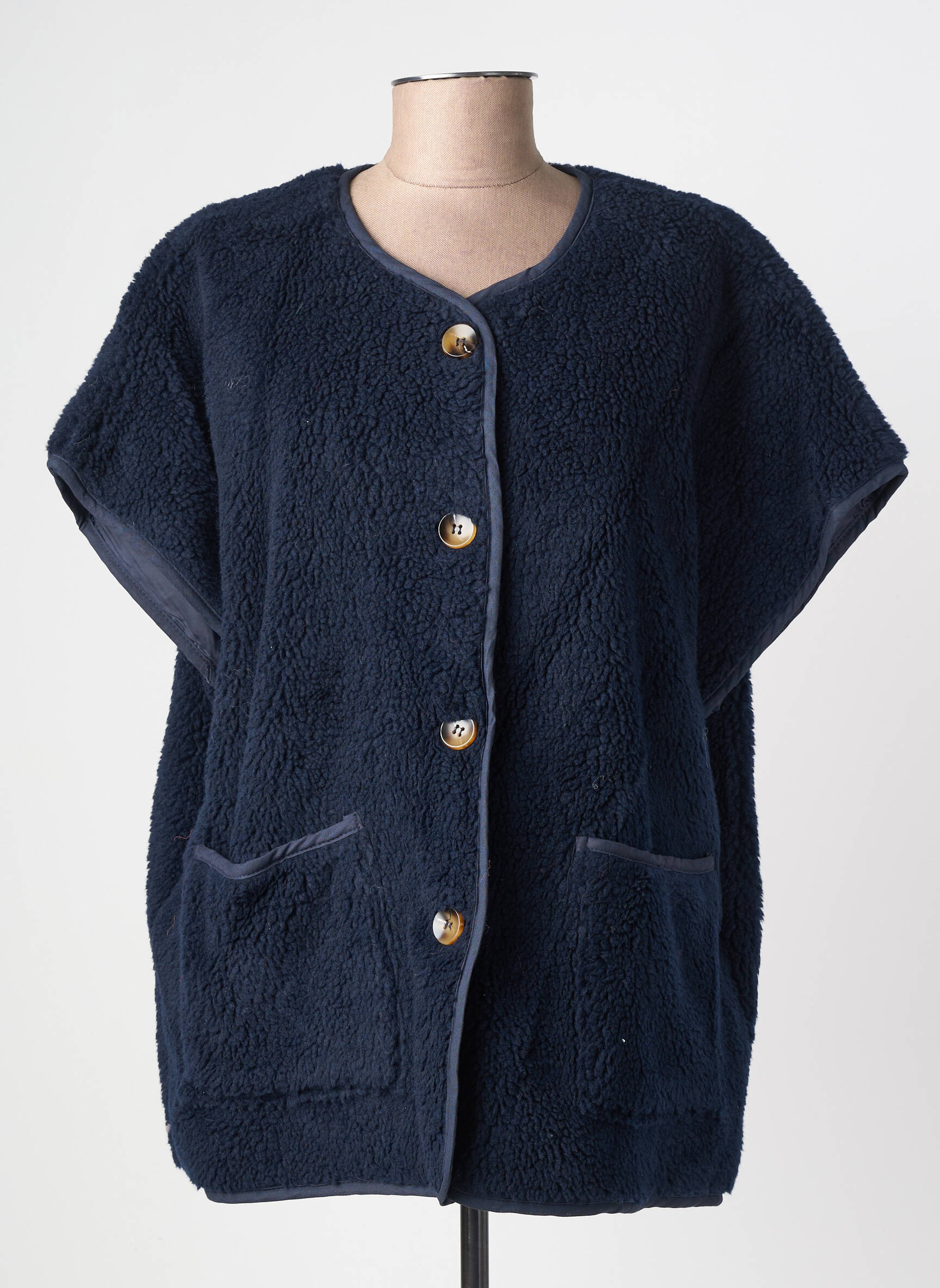 Gilet manches courtes coupe droite bleu fonce J&L femme