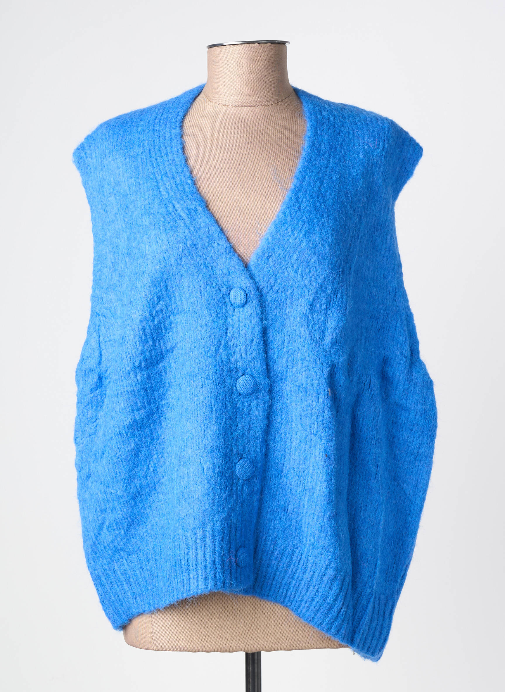 Gilet sans manche coupe droite bleu MINA ROSA femme