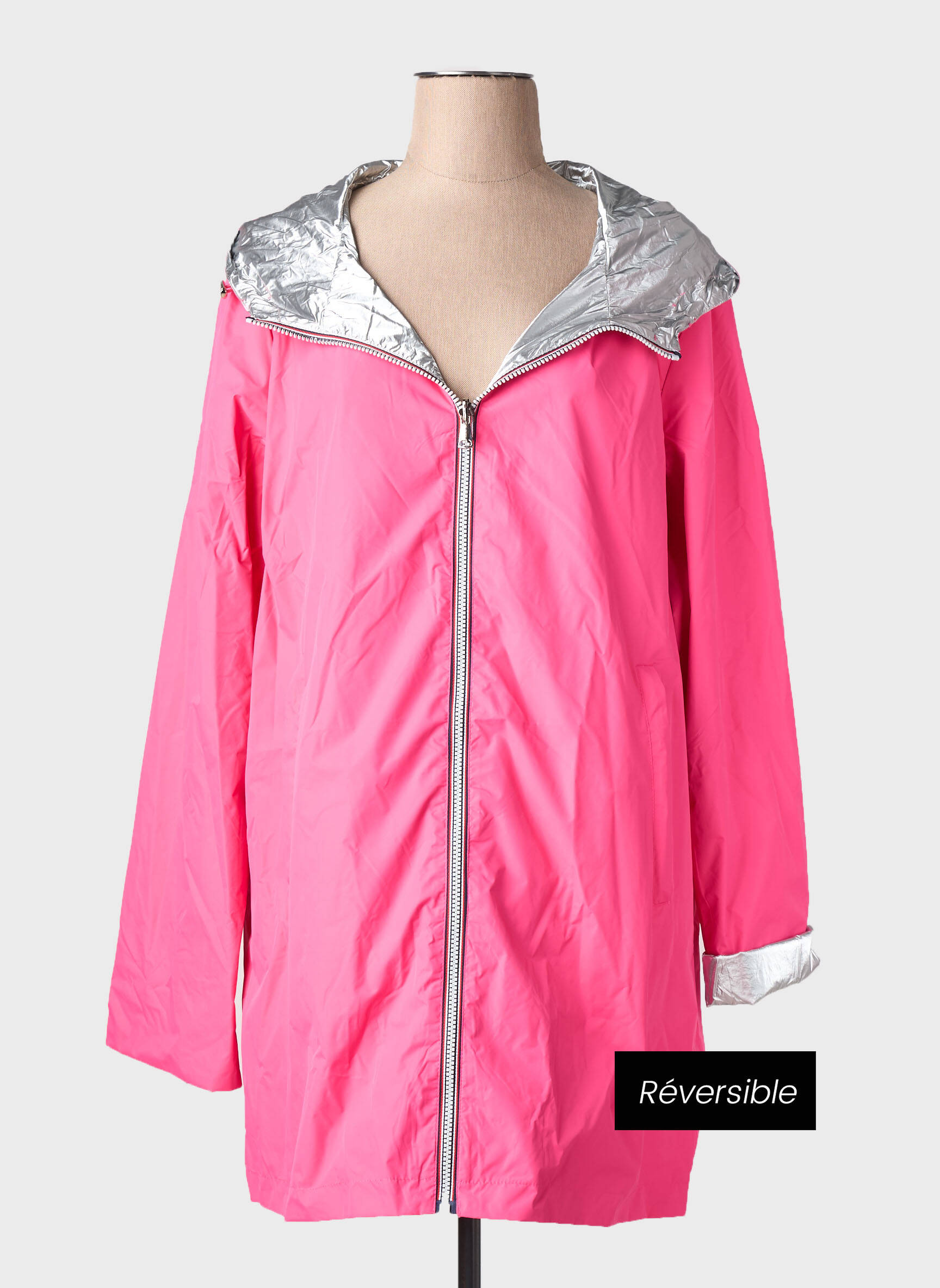 Imperméable capuche intégrée dans le col a capuche rose SOFTY femme