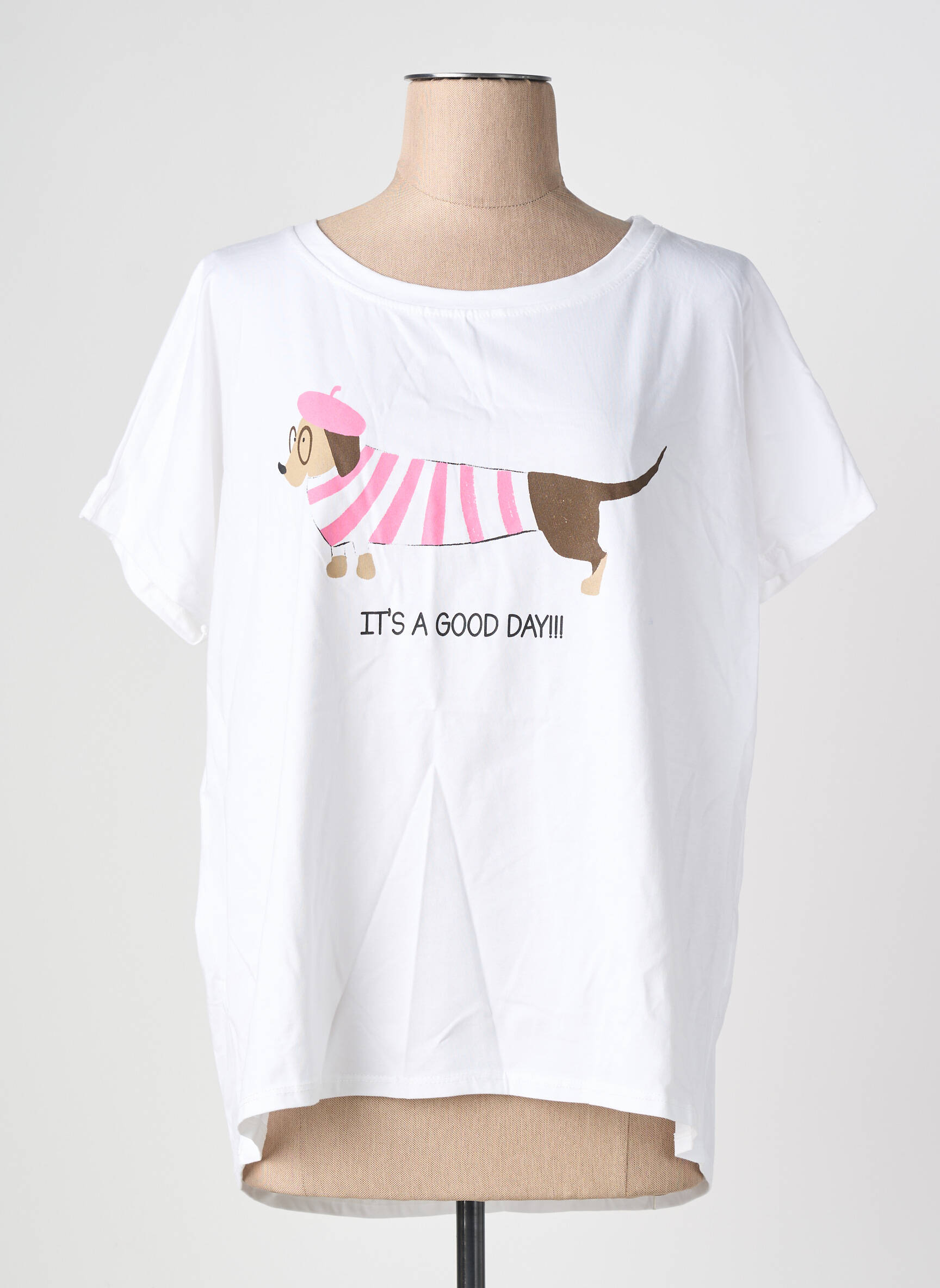 T-shirt sérigraphie floquée manches courtes blanc MINA ROSA femme