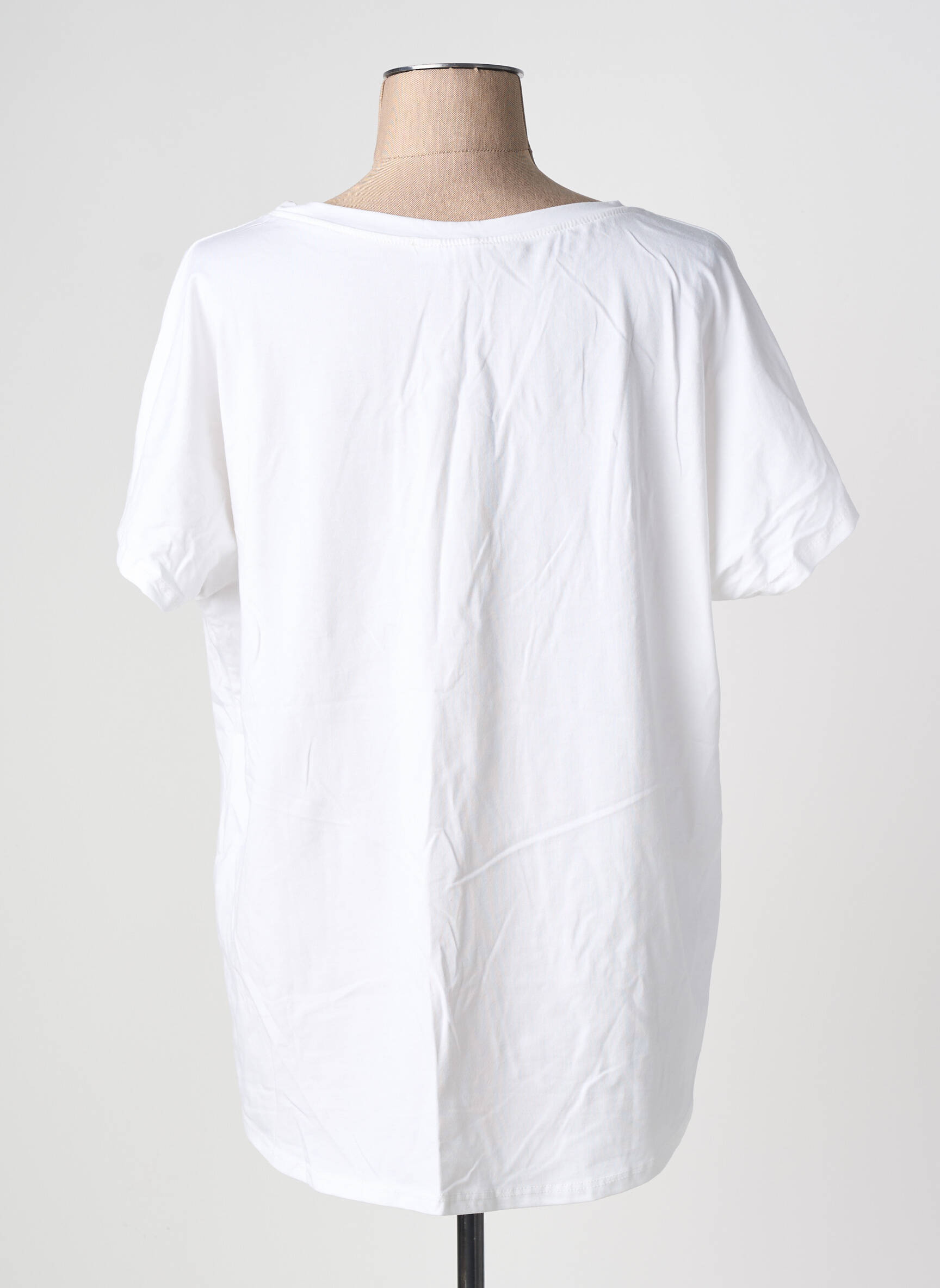 T-shirt sérigraphie floquée manches courtes blanc MINA ROSA femme