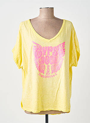 T-shirt col v manches courtes jaune B2B BY SANDCO femme