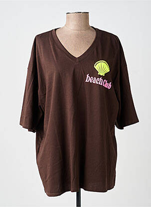 T-shirt sérigraphie floquée manches courtes marron AMY&CLO femme