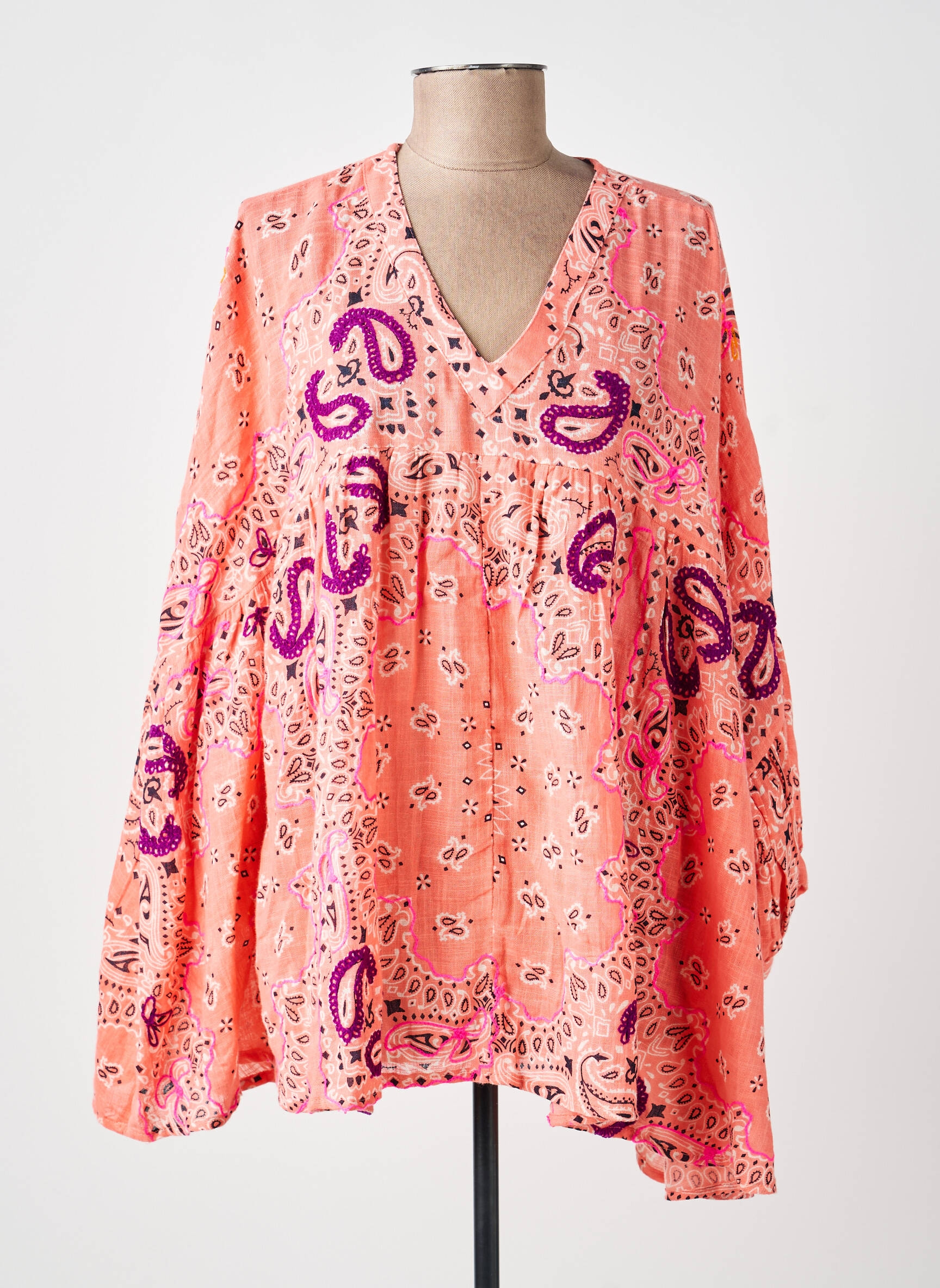 Blouse légère et transparente manches 3/4 orange GOLD&SILVER PARIS femme