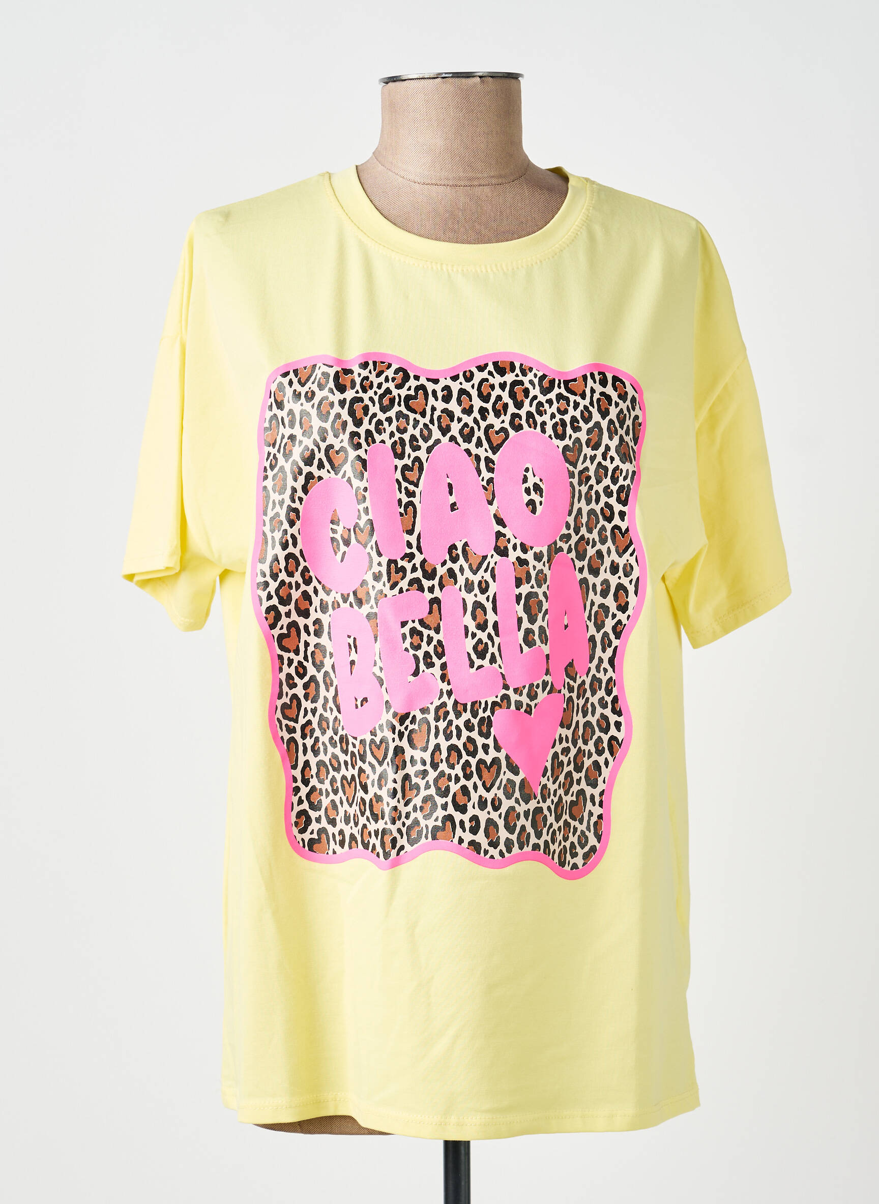 T-shirt coupe droite manches courtes jaune MADE IN ITALY femme