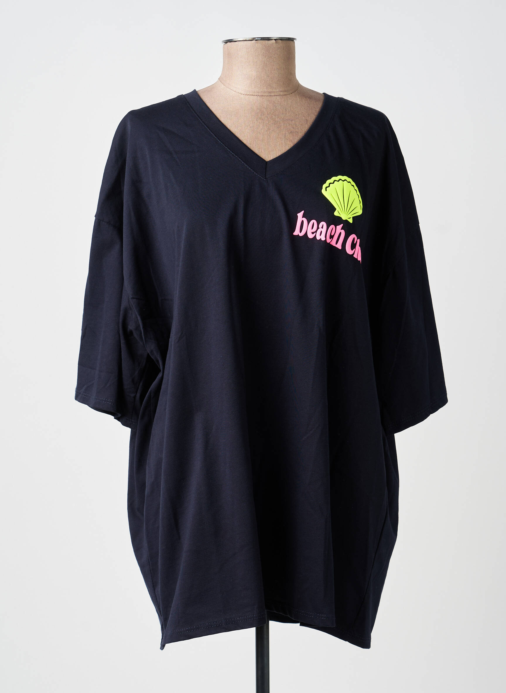 T-shirt sérigraphie floquée manches courtes bleu AMY&CLO femme