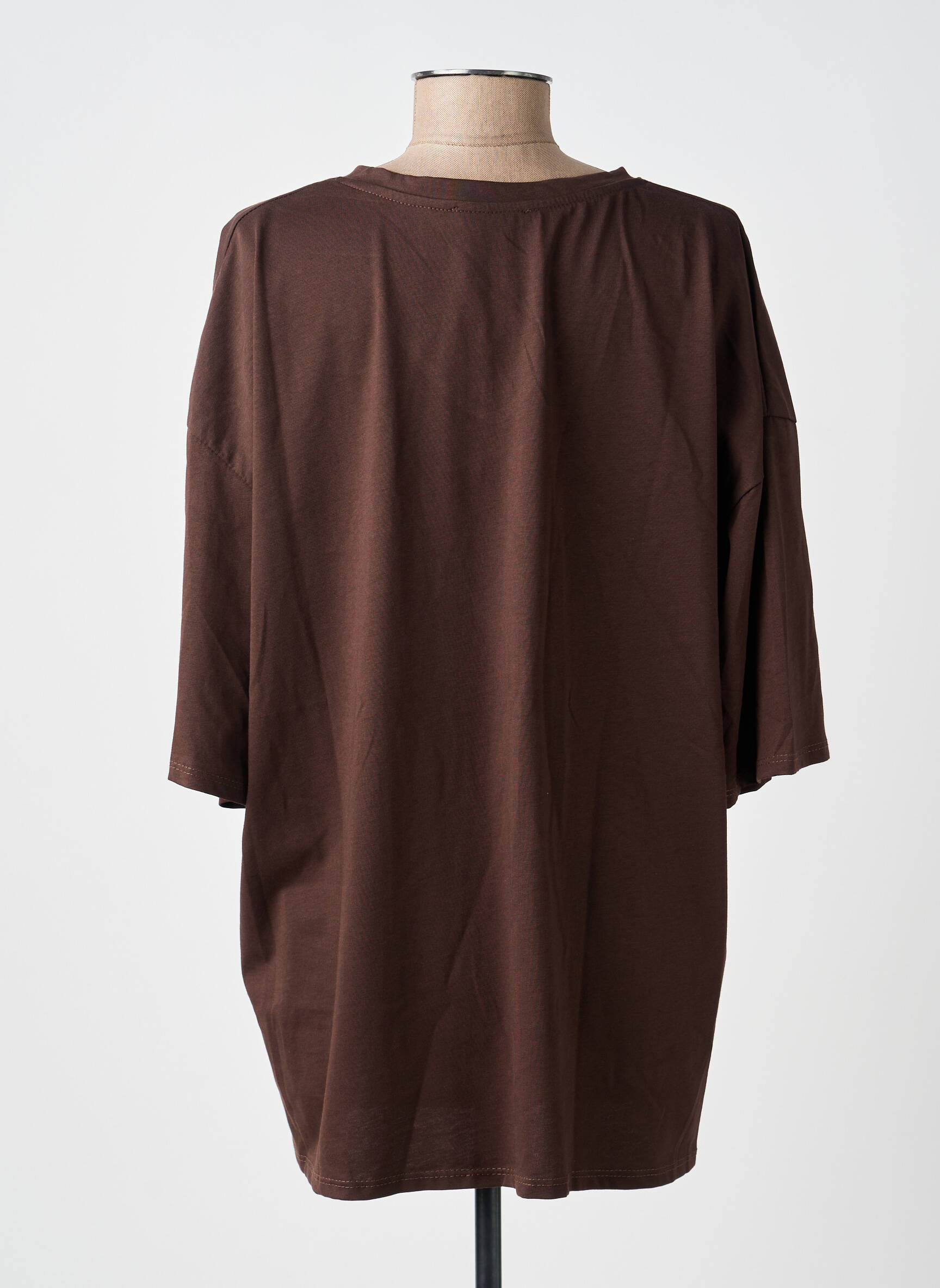 T-shirt sérigraphie floquée manches courtes marron AMY&CLO femme