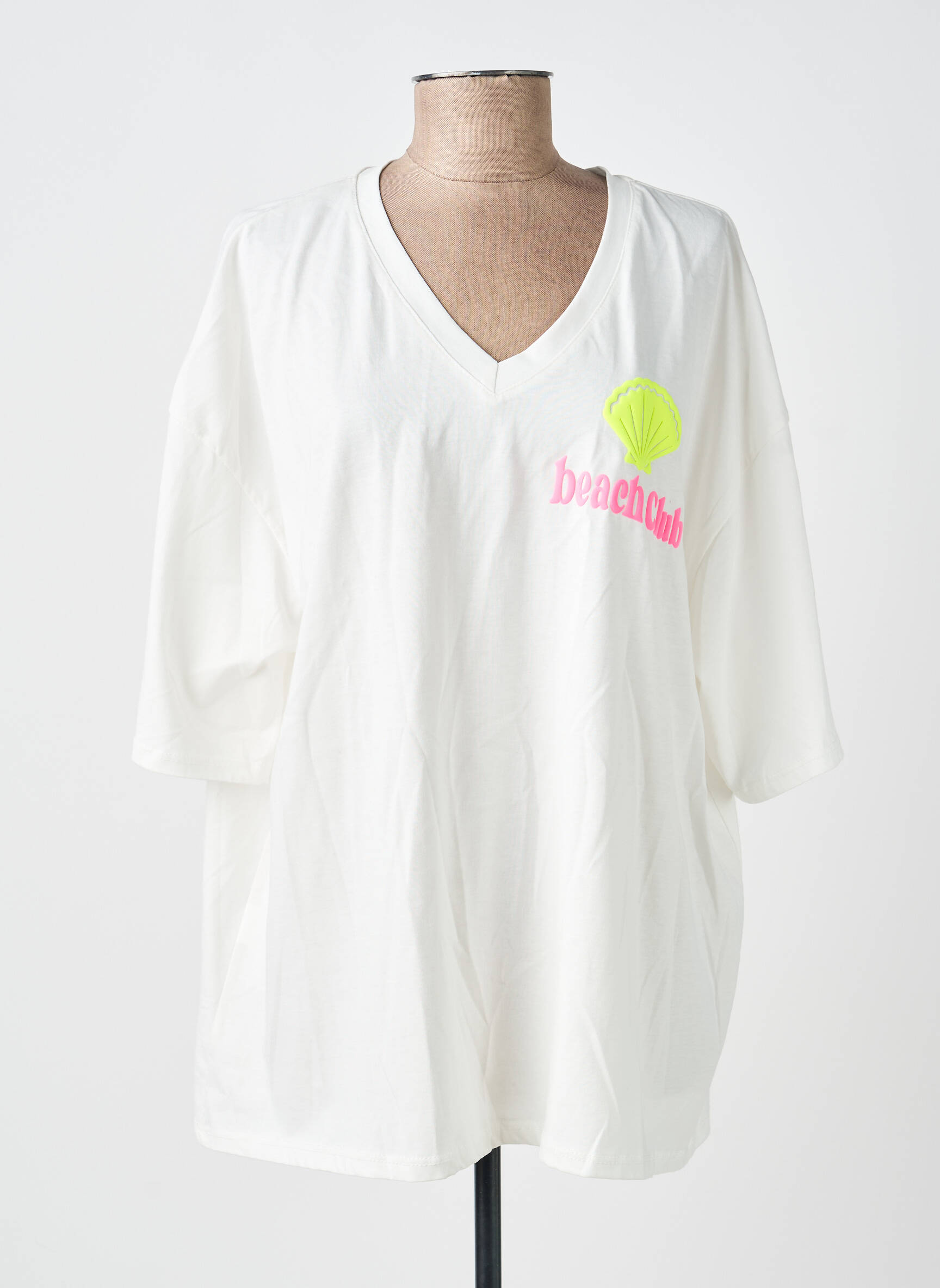 T-shirt sérigraphie floquée manches courtes blanc AMY&CLO femme