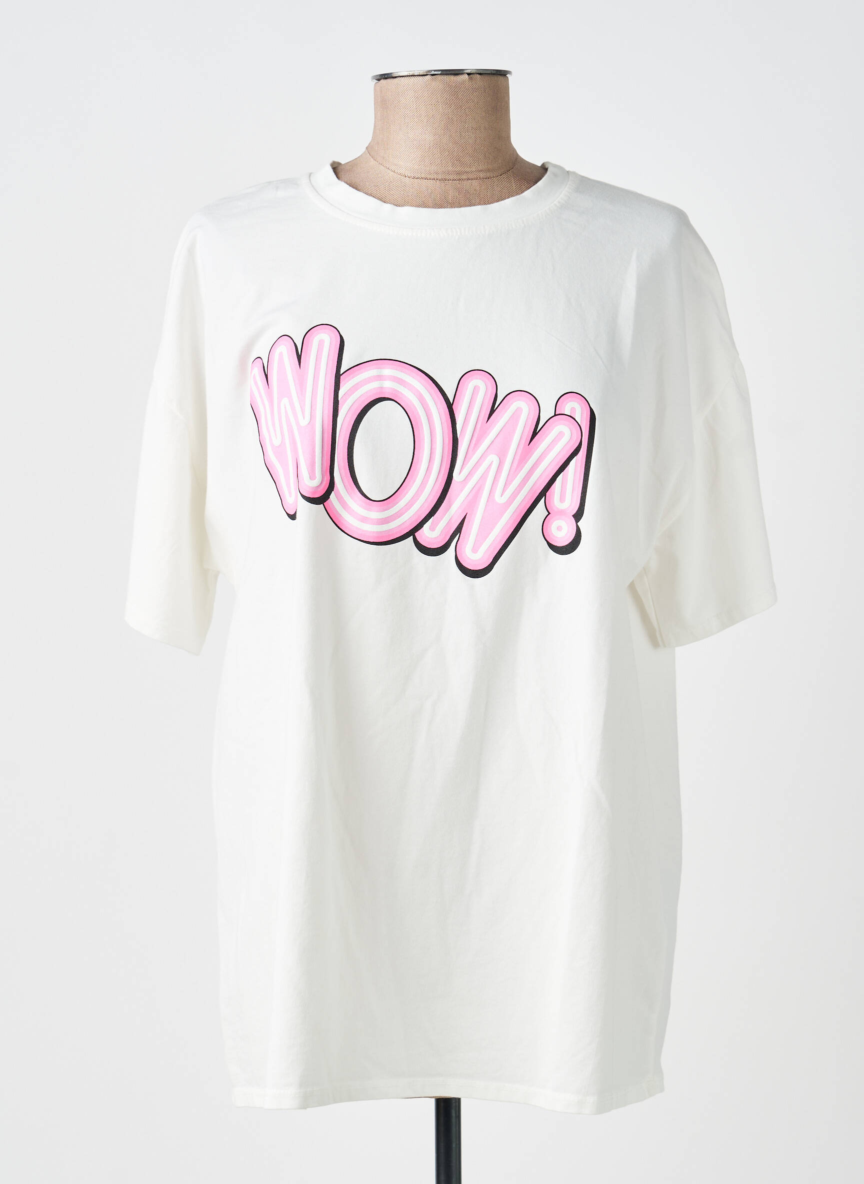 T-shirt sérigraphie floquée manches courtes blanc AMY&CLO femme