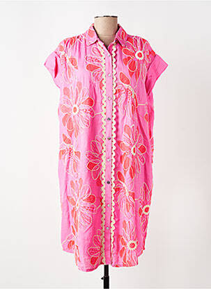 Robe mi-longue manches courtes manches courtes rose BIANCA femme
