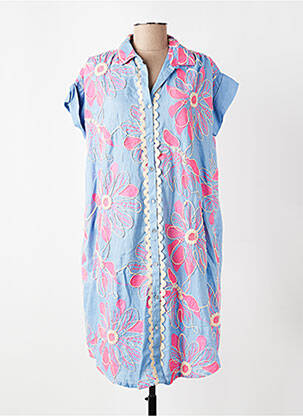Robe mi-longue manches courtes manches courtes bleu BIANCA femme