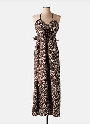 Robe longue tissage popeline fines bretelles marron MADE IN ITALY femme