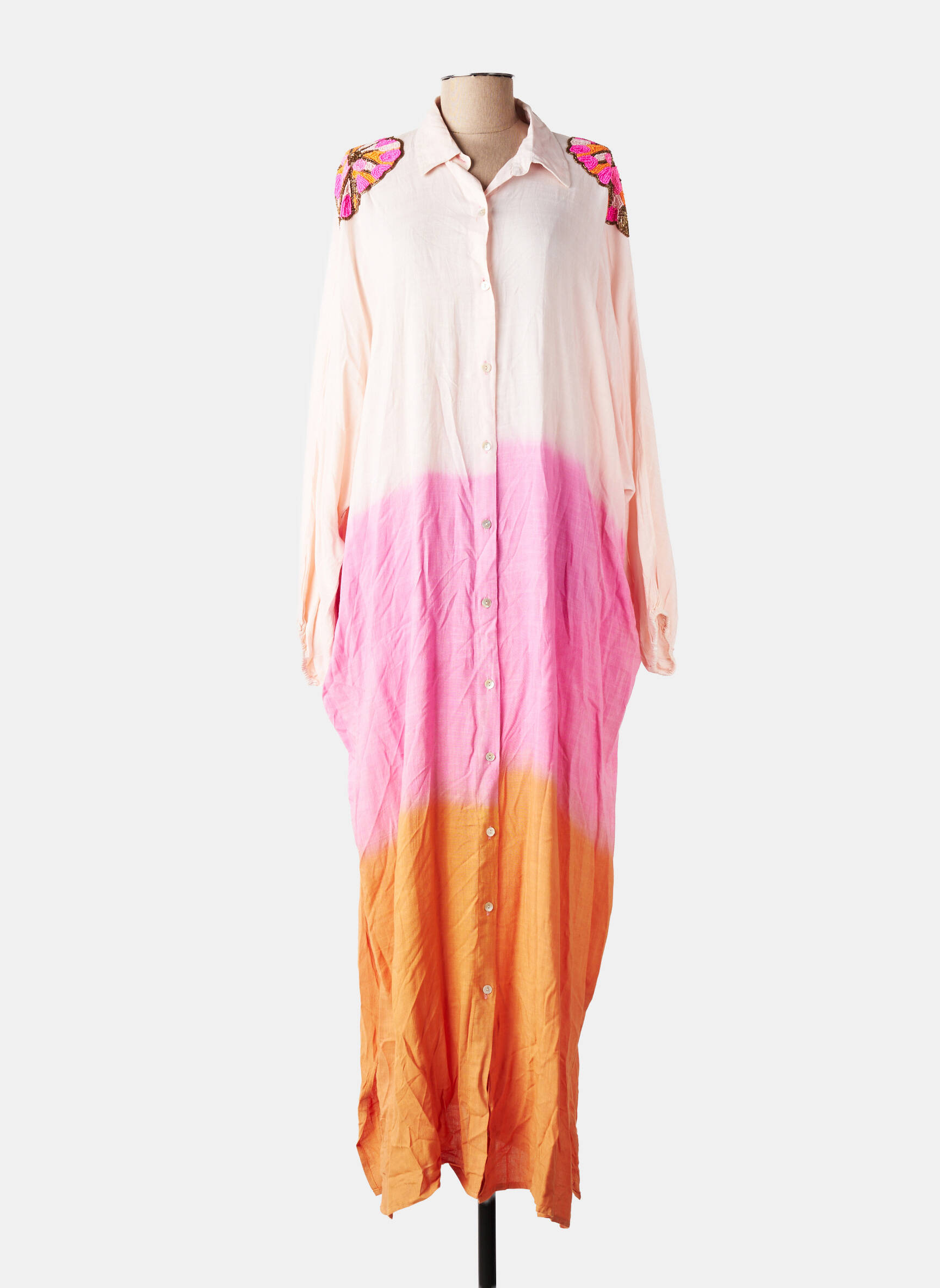 Robe longue manches longues manches longues orange BIANCA femme