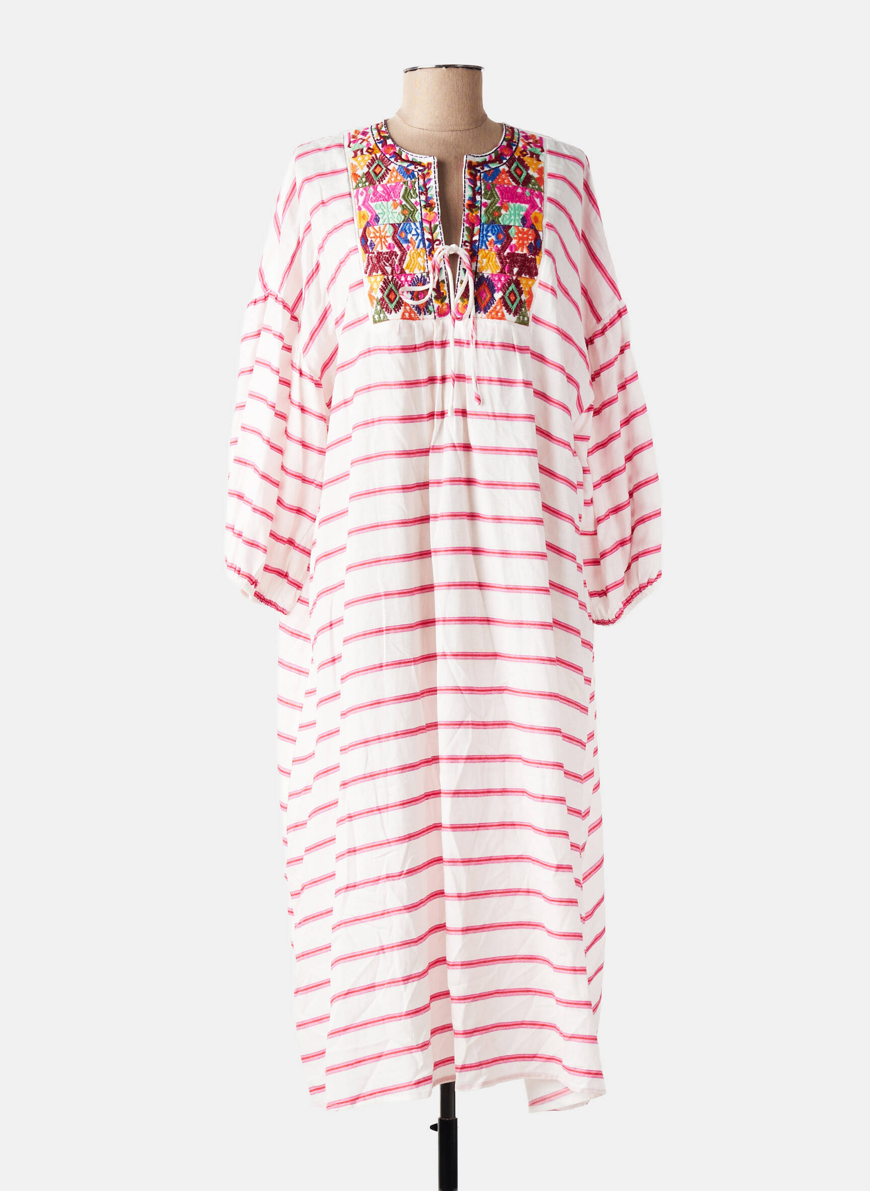Robe longue col v manches 3/4 rose WIYA femme