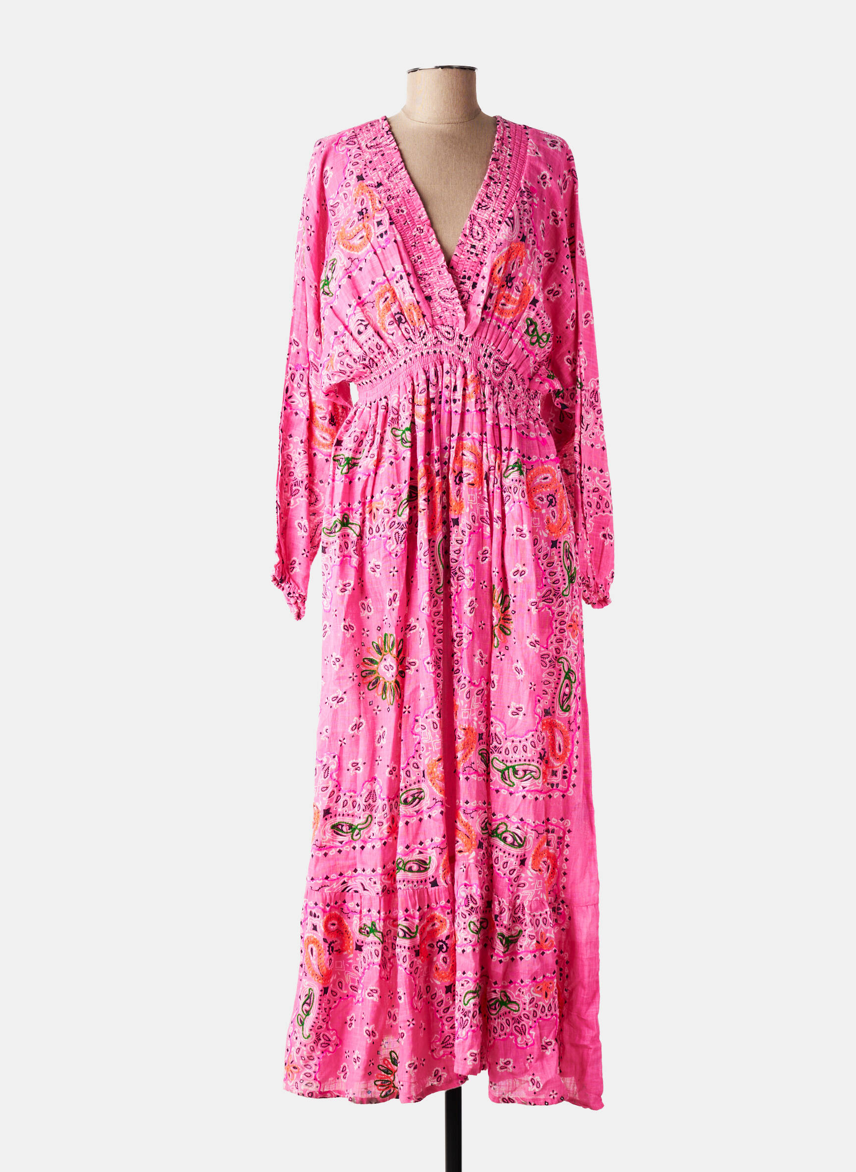 Robe longue manches longues manches longues rose GOLD&SILVER PARIS femme