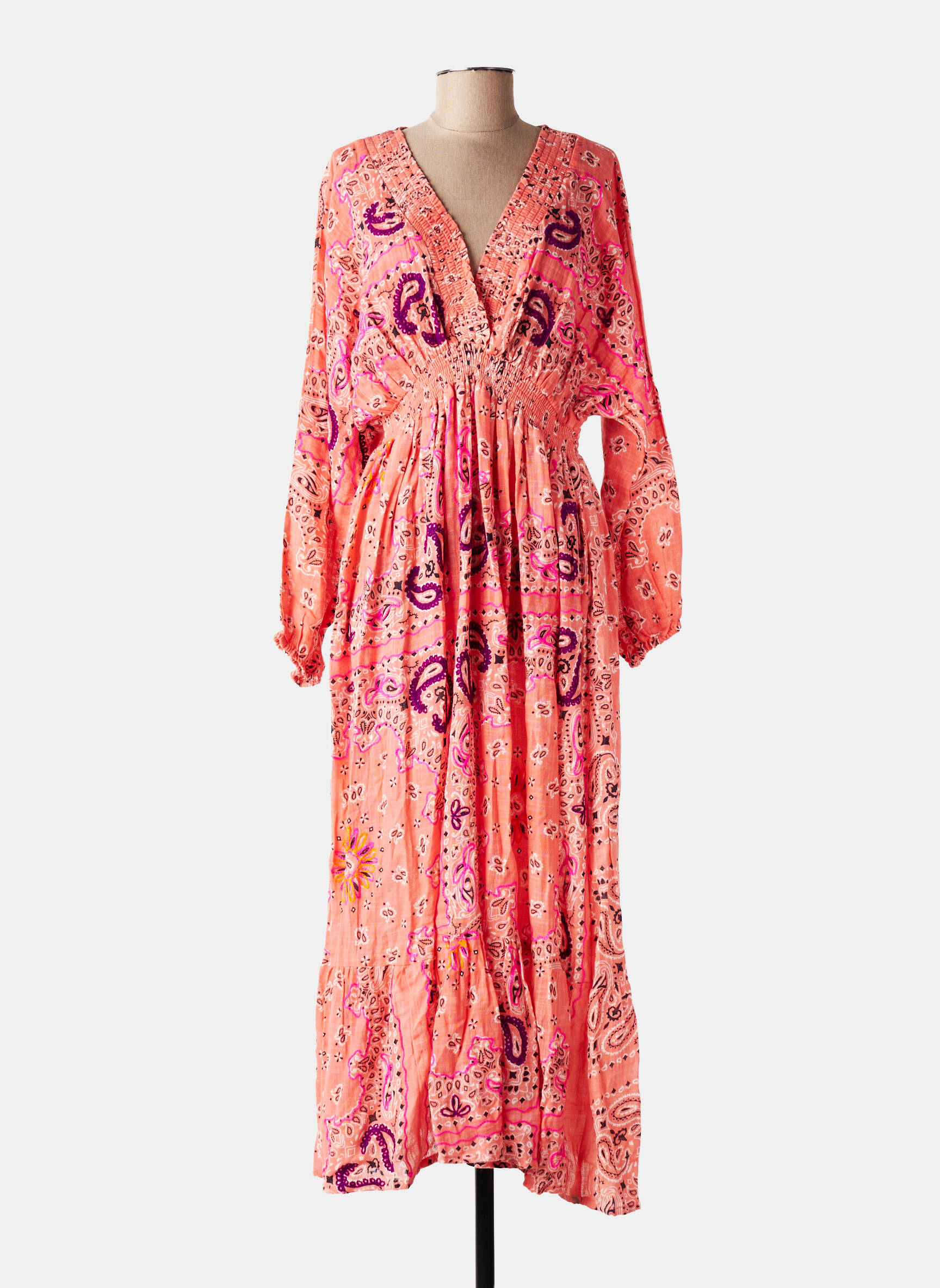 Robe longue manches longues manches longues orange GOLD&SILVER PARIS femme