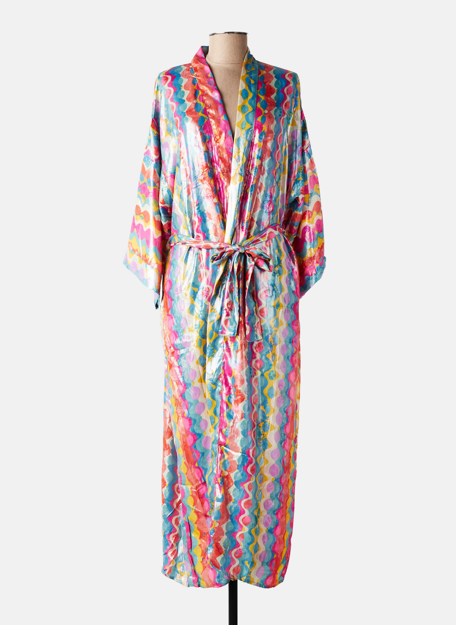 Veste kimono imprimé fantaisie rose BIANCA femme