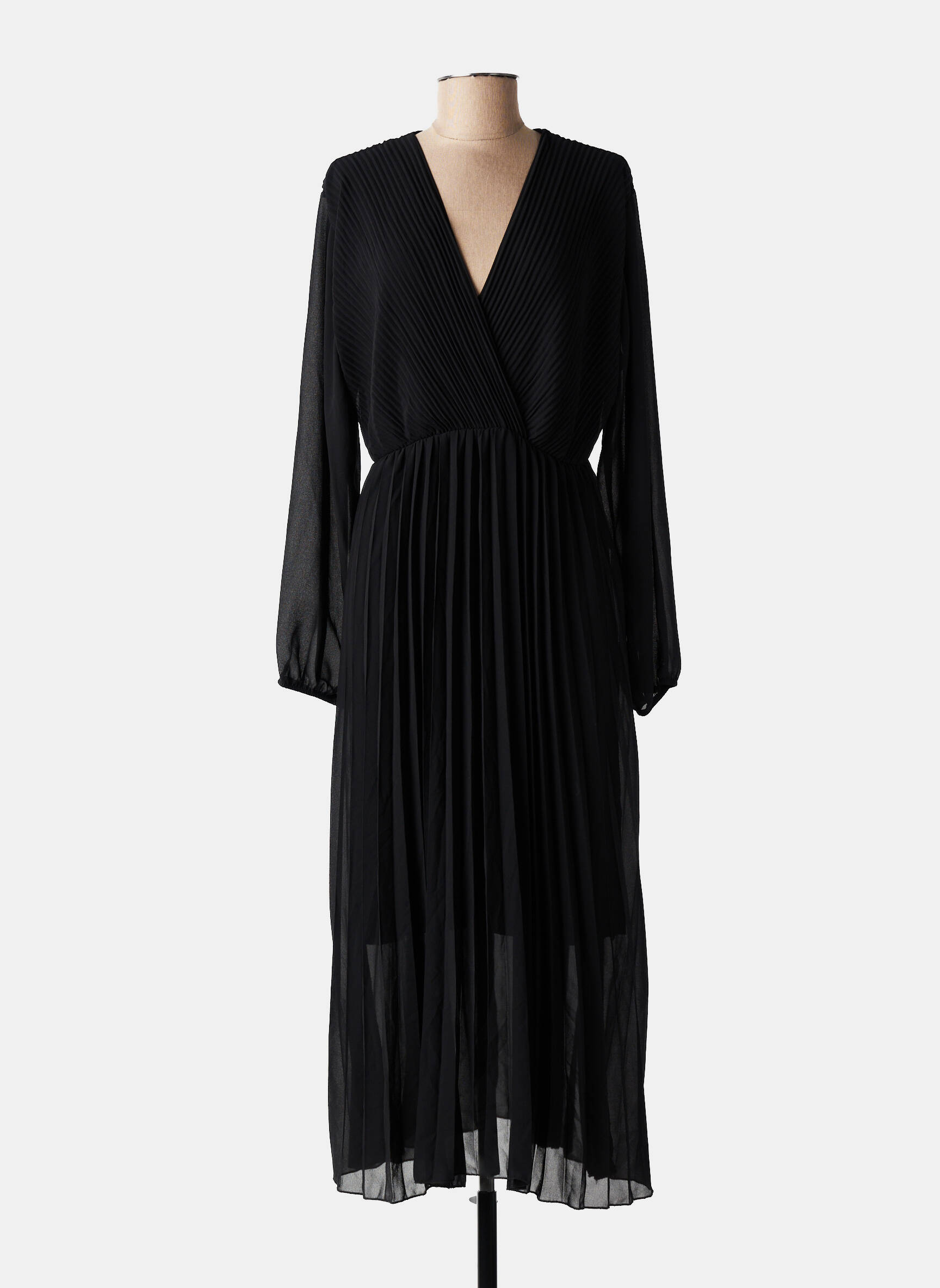 Robe longue manches longues manches longues noir C'MELODIE femme