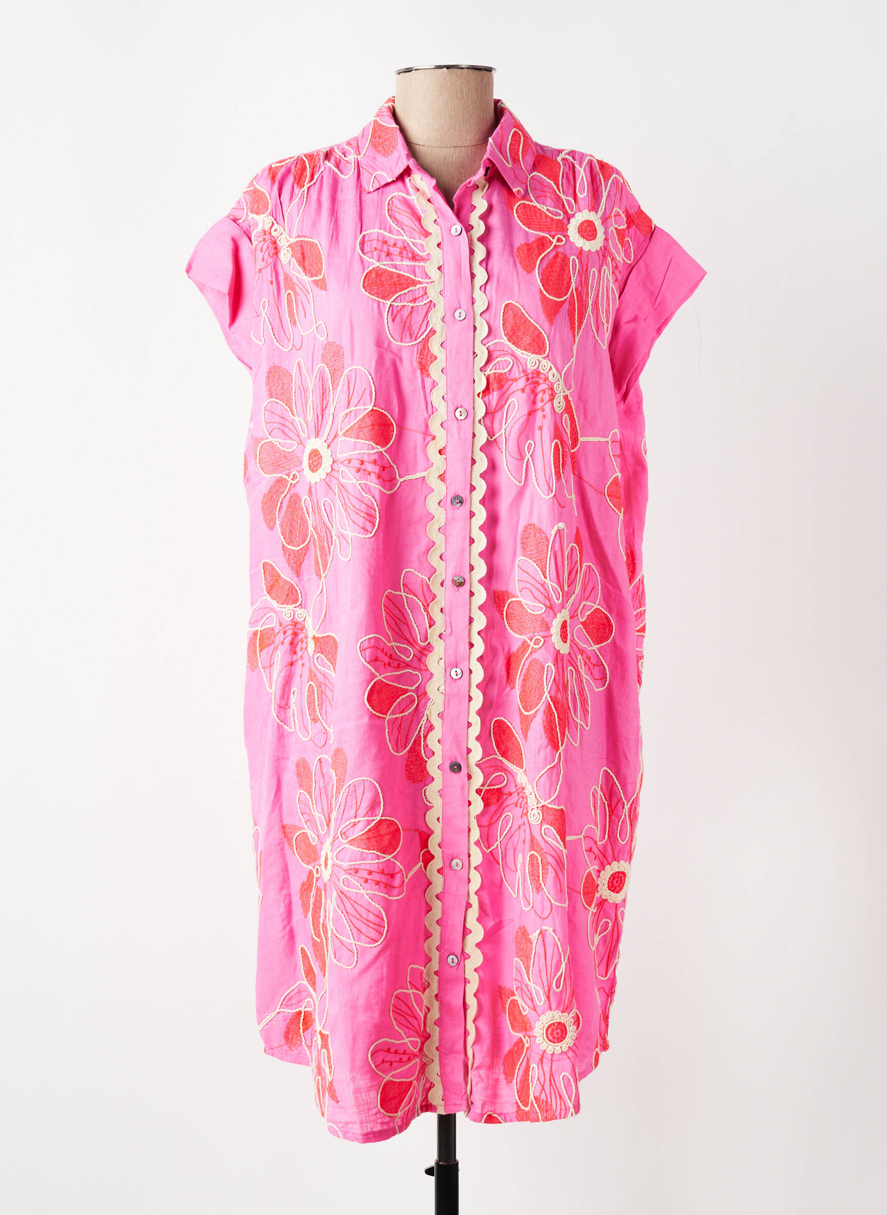 Robe mi-longue manches courtes manches courtes rose BIANCA femme