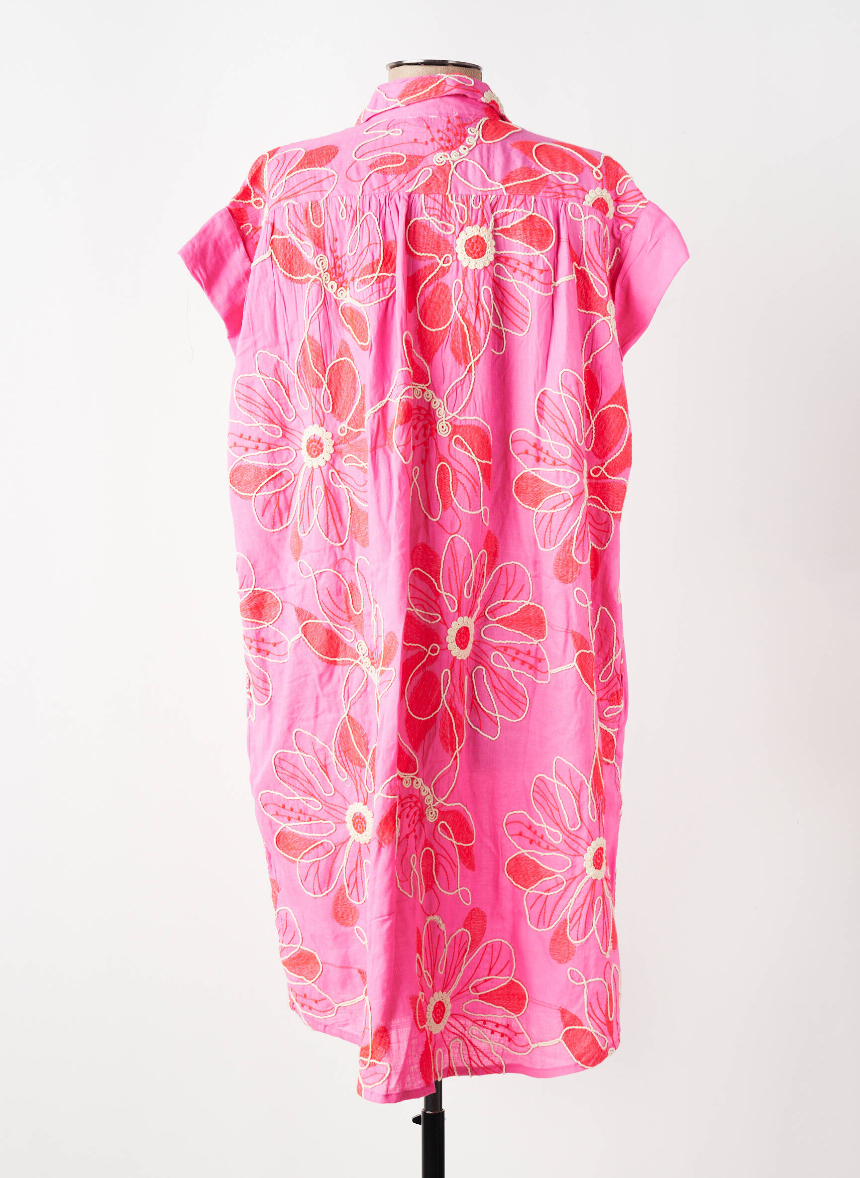 Robe mi-longue manches courtes manches courtes rose BIANCA femme