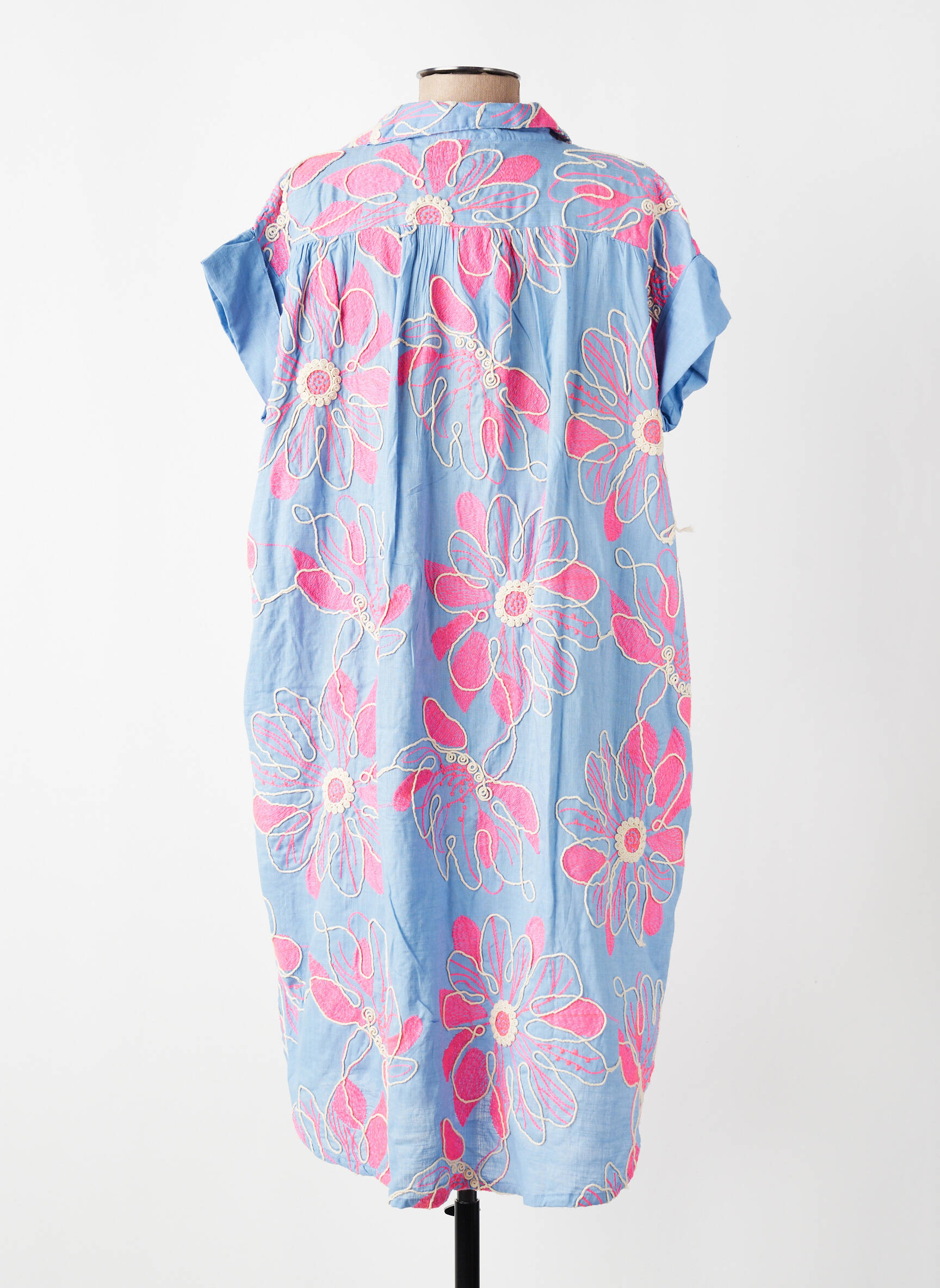 Robe mi-longue manches courtes manches courtes bleu BIANCA femme