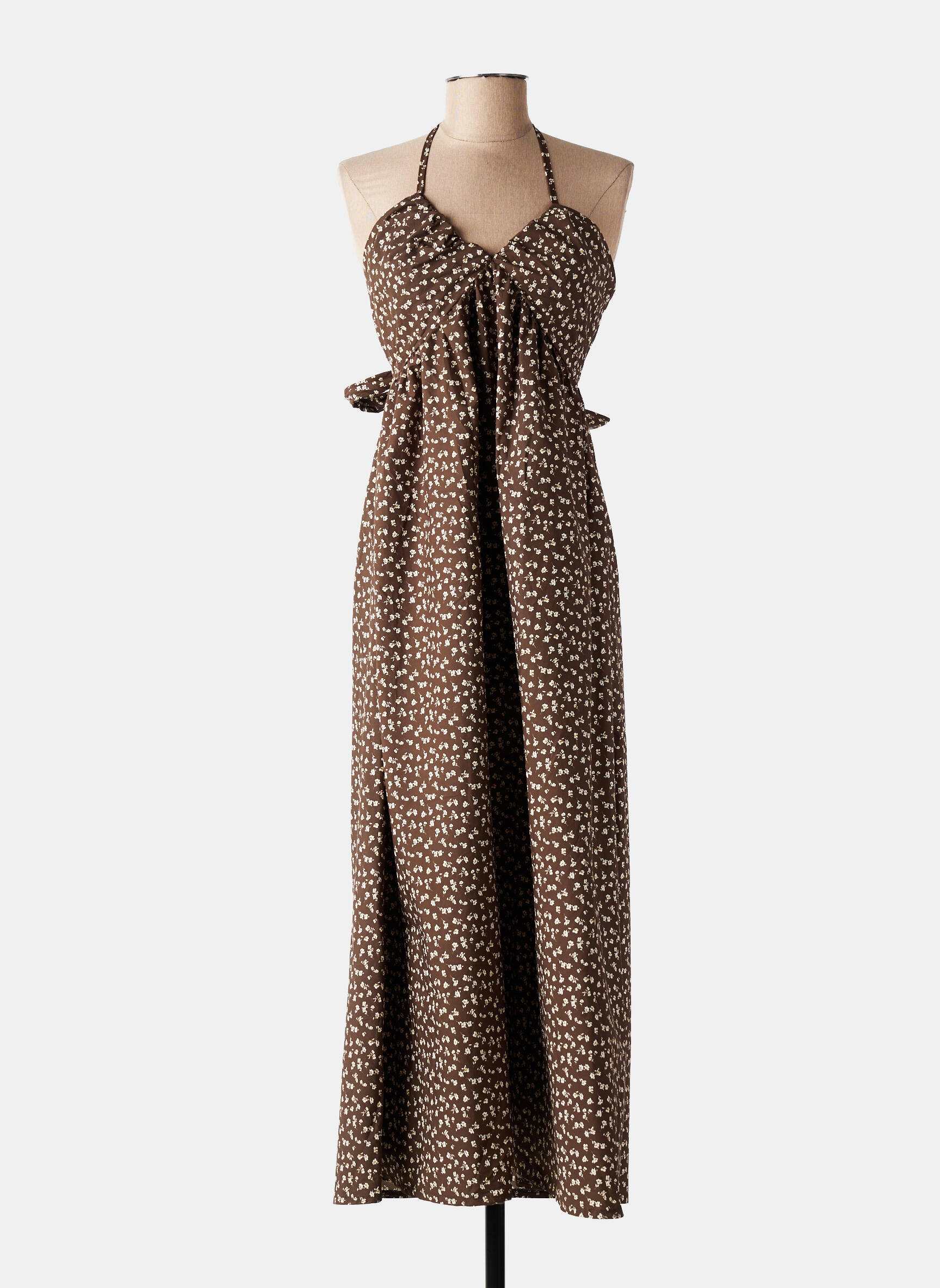Robe longue manches dos nu fines bretelles marron MADE IN ITALY femme