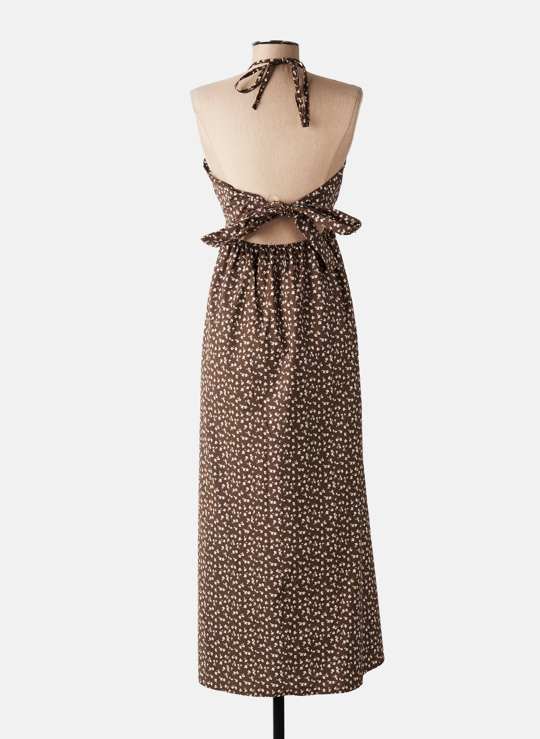 Robe longue manches dos nu fines bretelles marron MADE IN ITALY femme