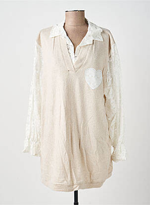 Tunique manches longues col chemisier beige NEW COLLECTION femme