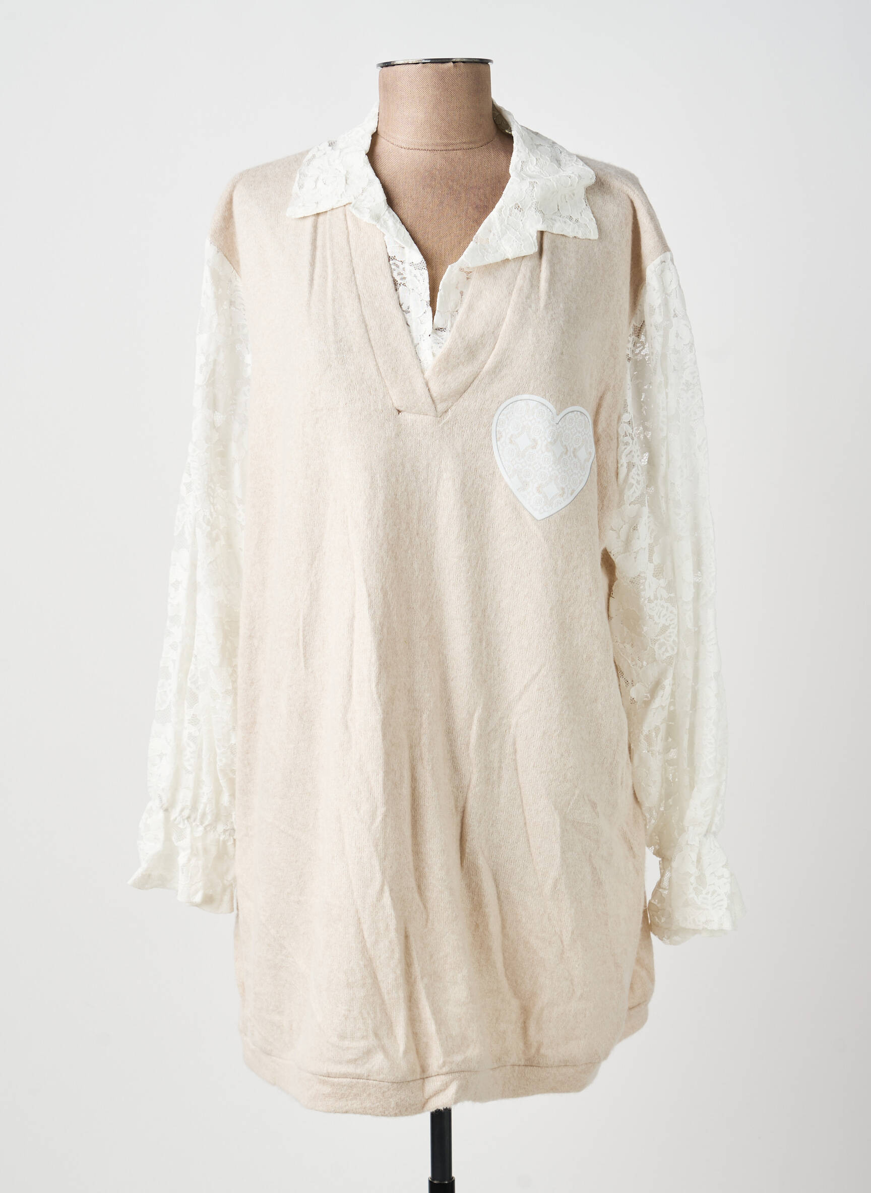 Tunique manches longues col chemisier beige NEW COLLECTION femme