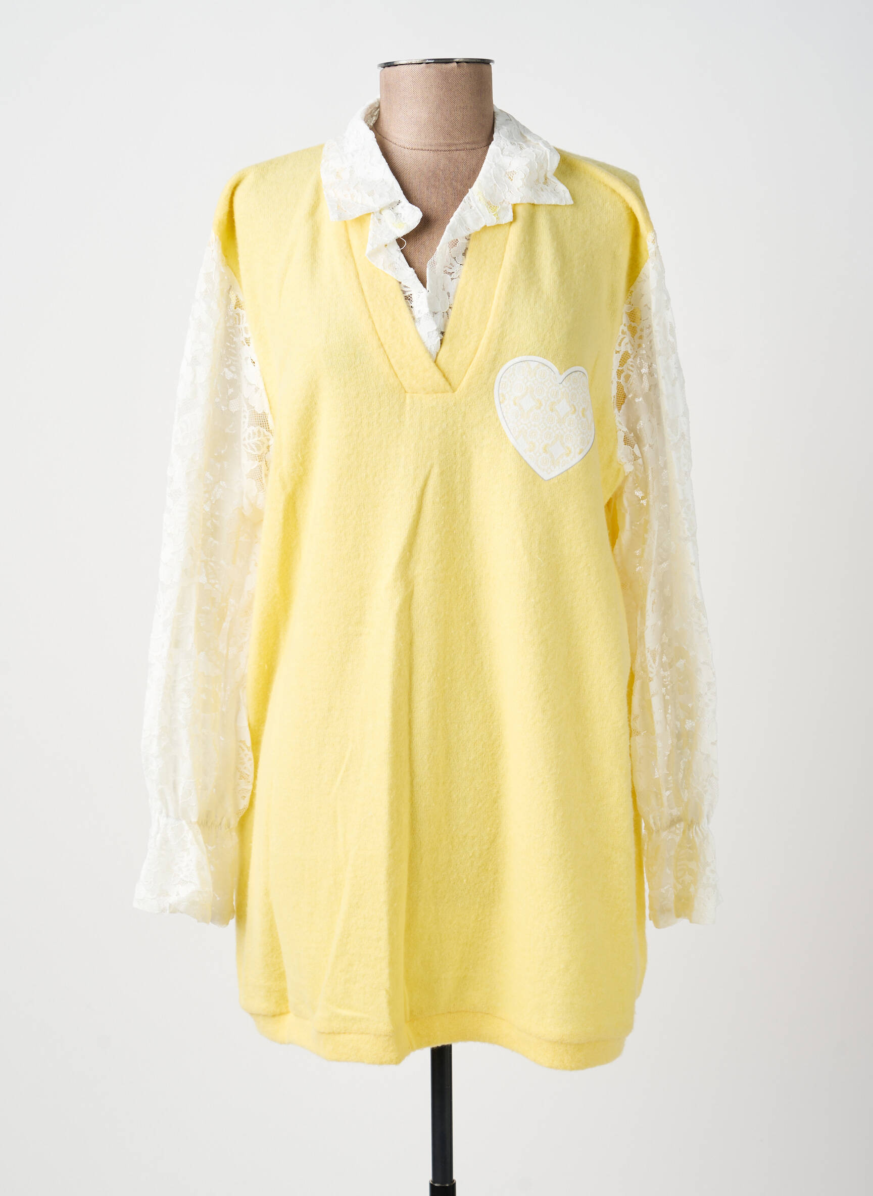 Tunique manches longues col chemisier jaune NEW COLLECTION femme