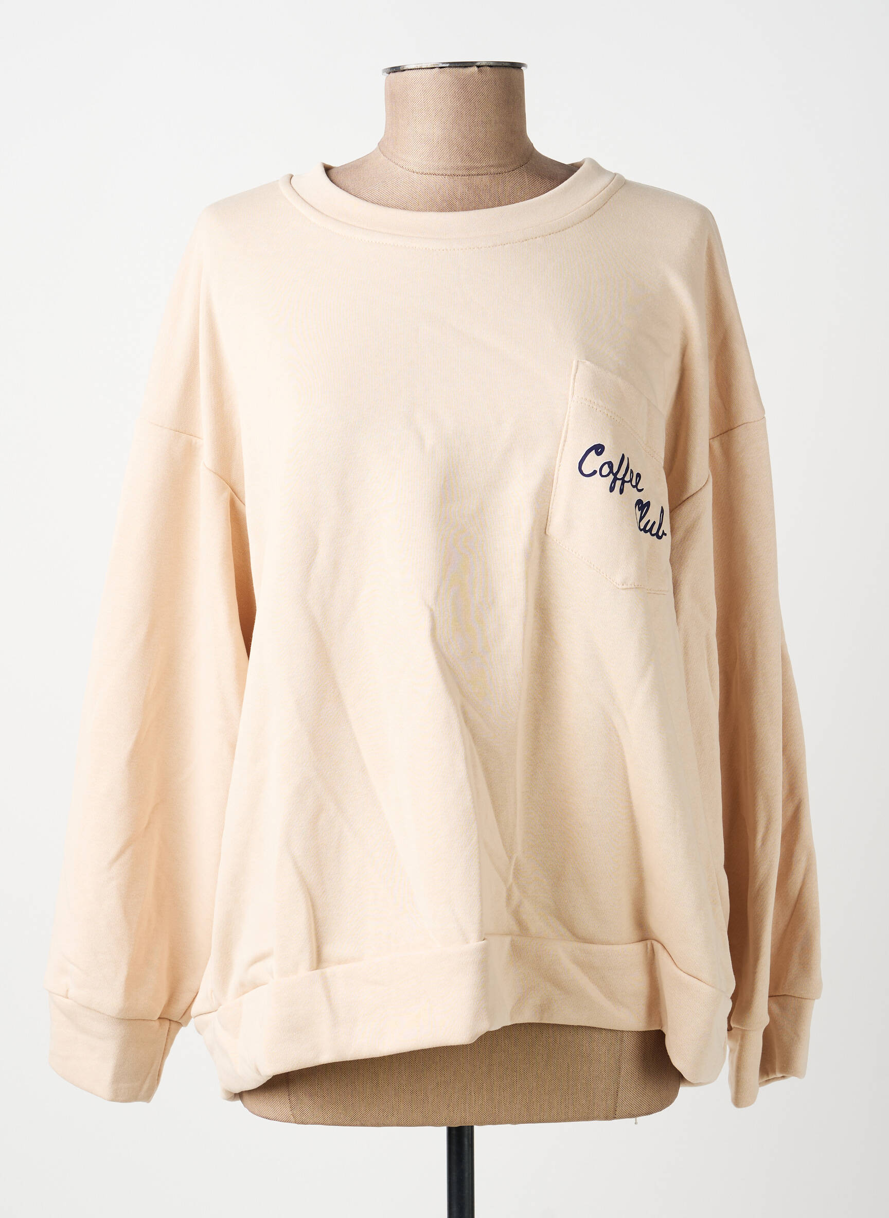 Sweat-shirt sérigraphie floquée manches longues beige WIYA femme
