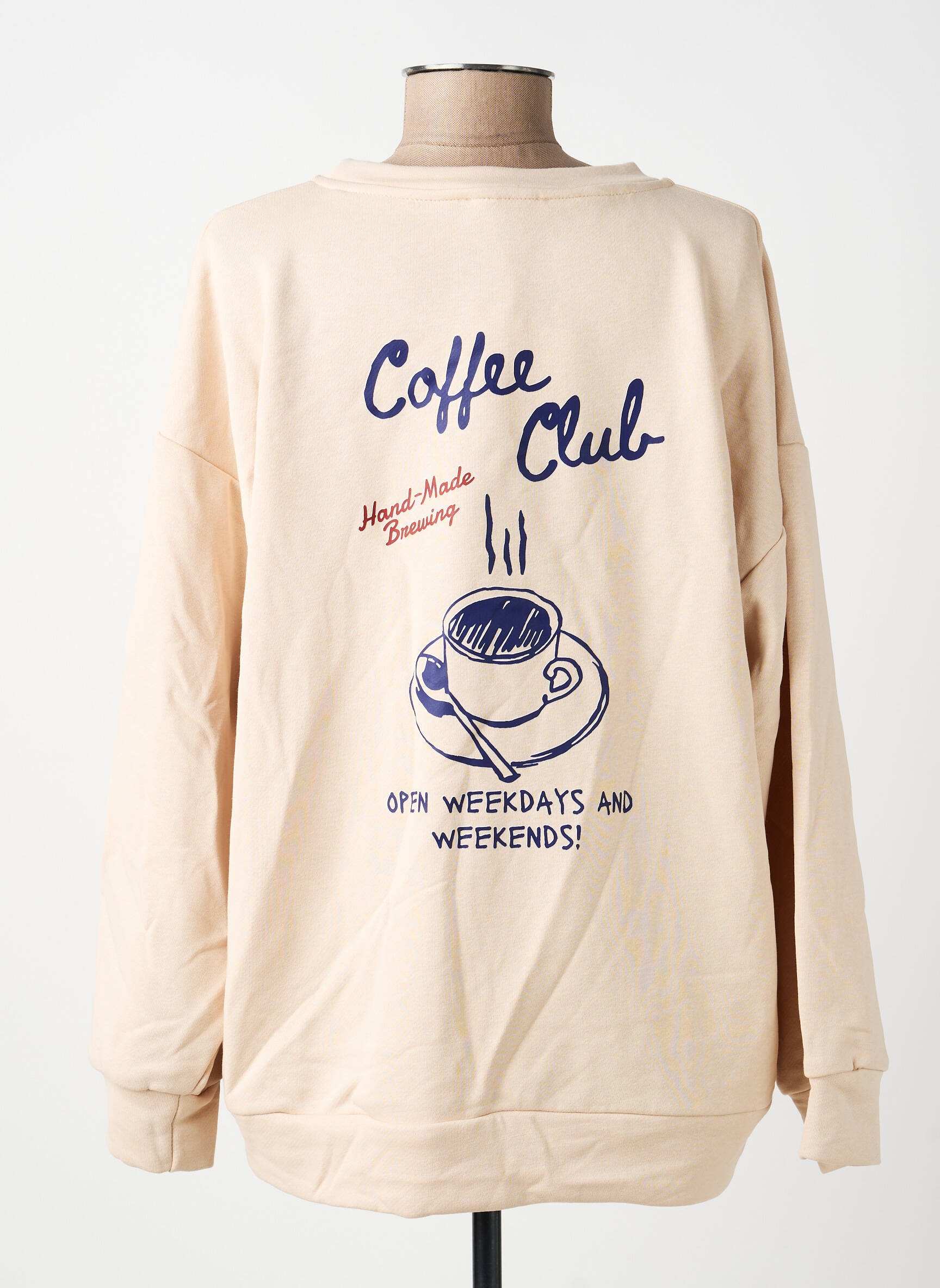 Sweat-shirt sérigraphie floquée manches longues beige WIYA femme