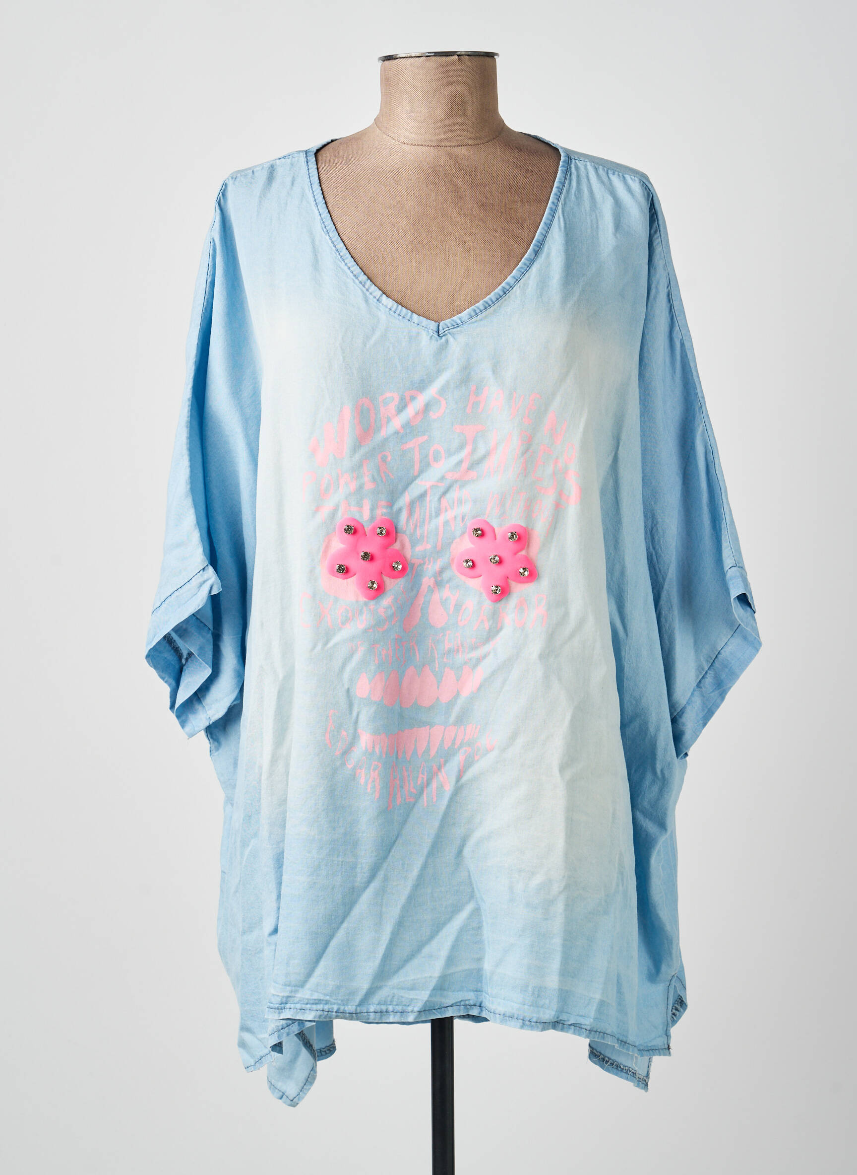 Tunique manches courtes col v bleu NEW COLLECTION femme