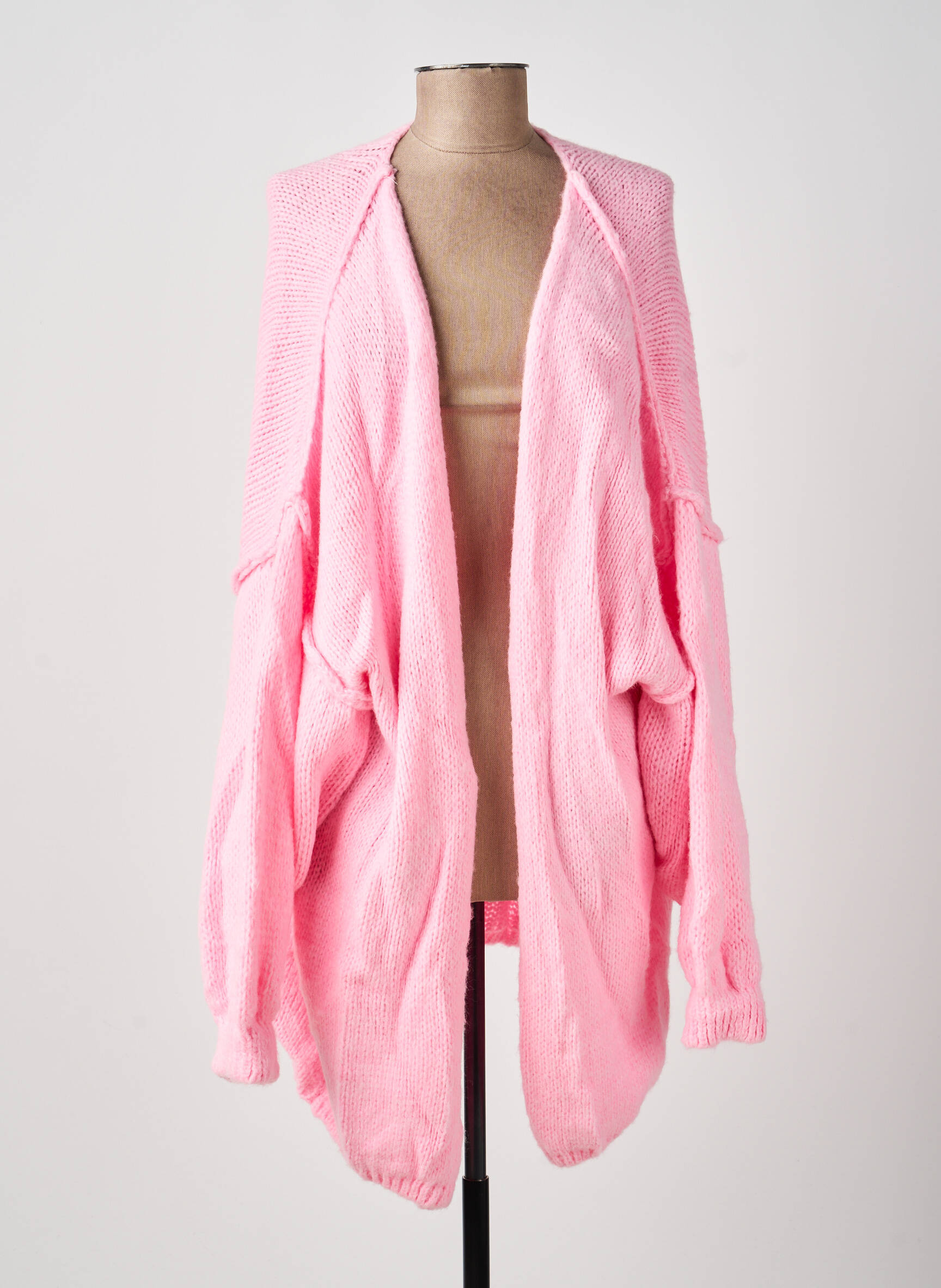 Gilet manches longues maille tricot rose TRICOT STATION femme