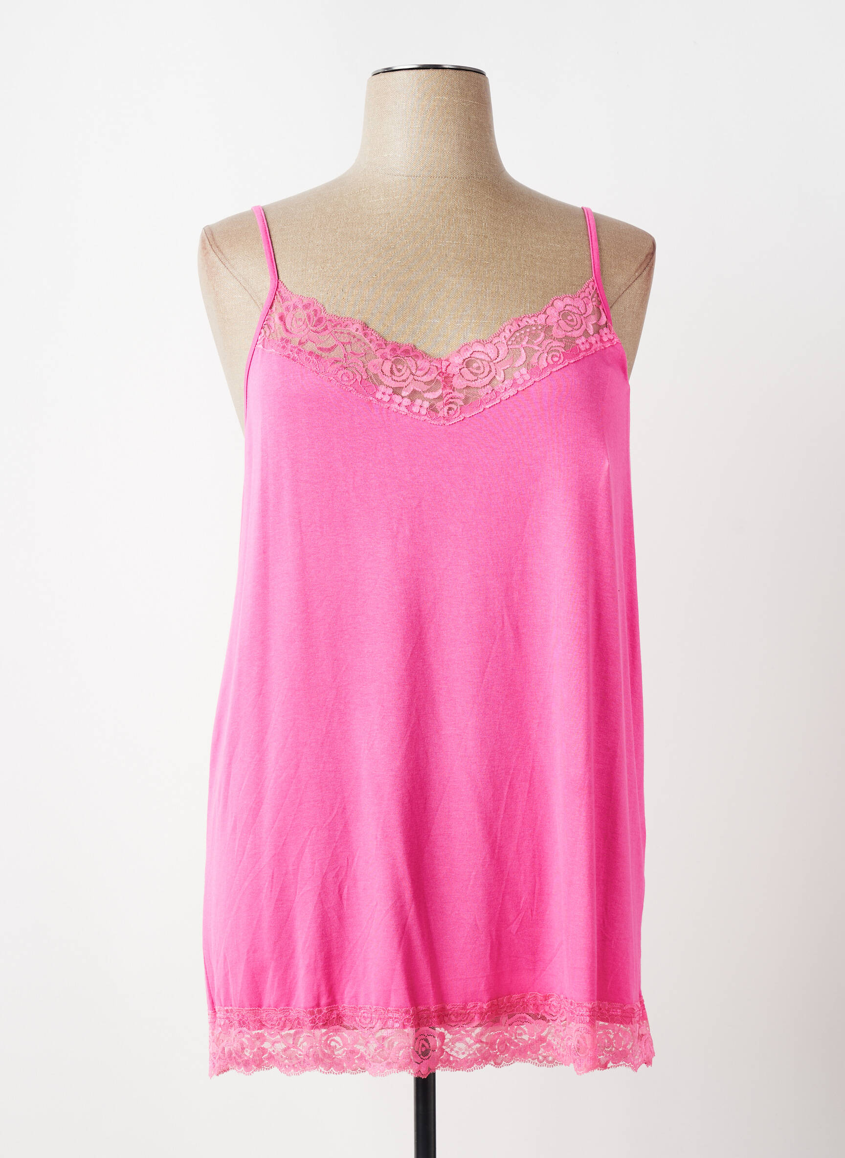 Top stretch fines bretelles rose E&F femme
